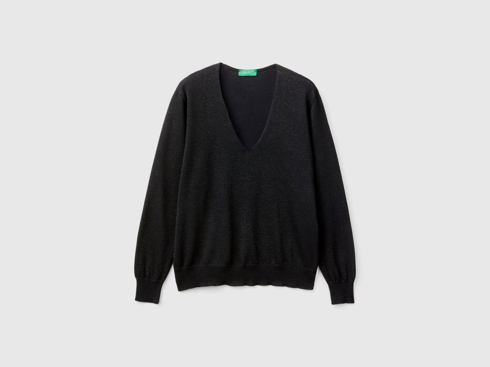 V-neck sweater with lurex da donna nero | Benetton Outlet
