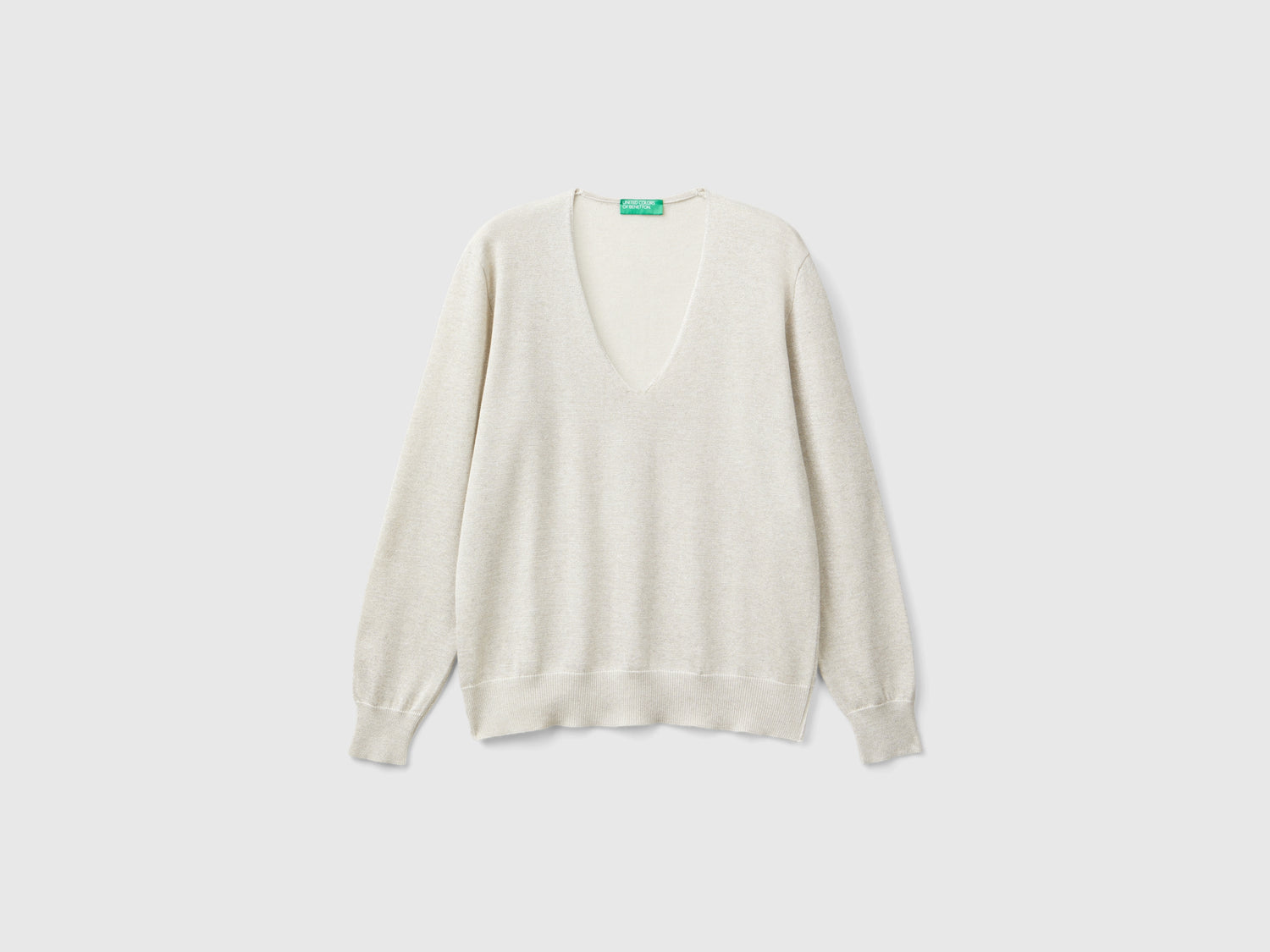 Maglia con scollo a V e lurex da donna bianco panna | Benetton Outlet