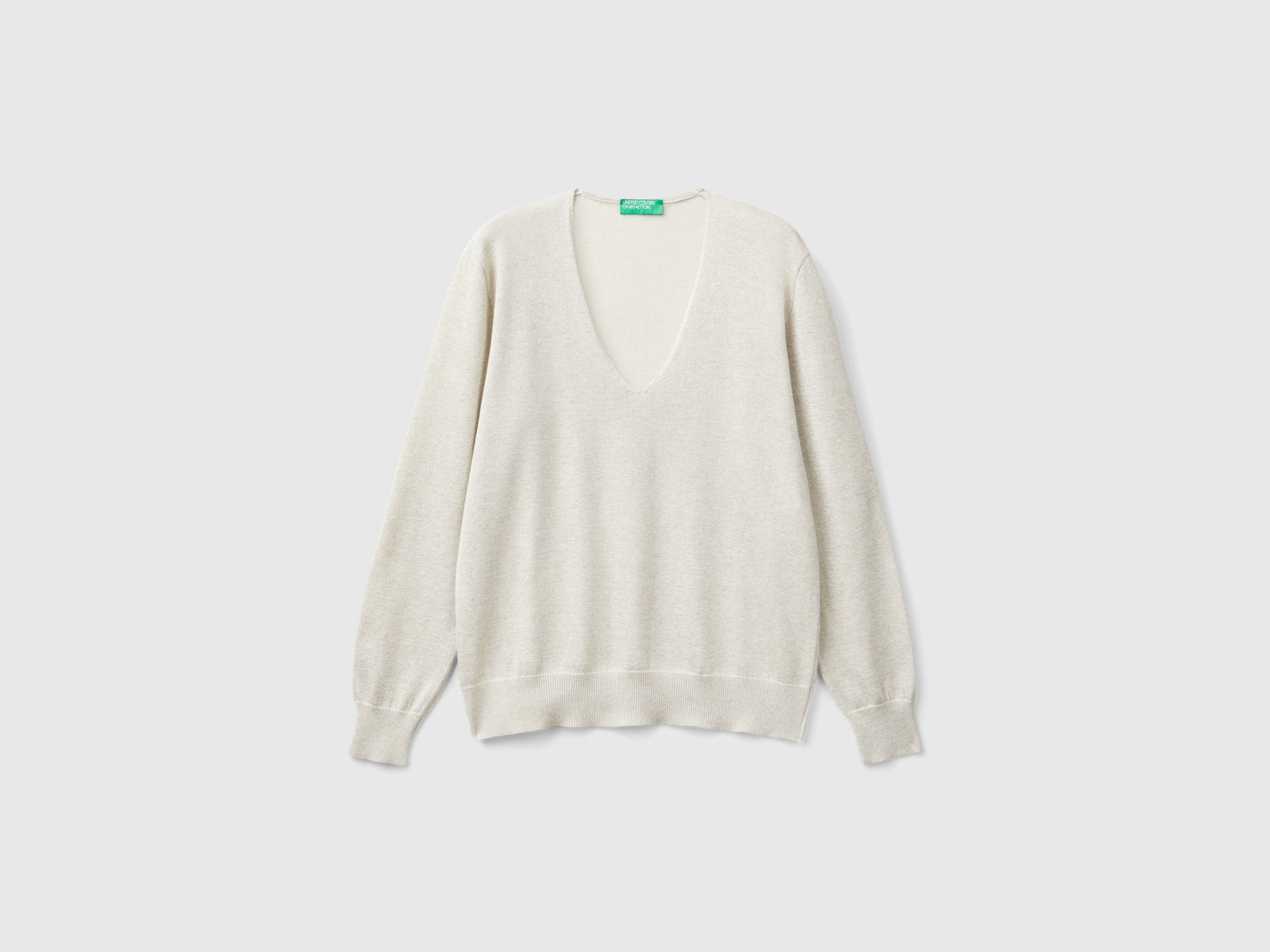 V-neck sweater with lurex da donna bianco panna | Benetton Outlet