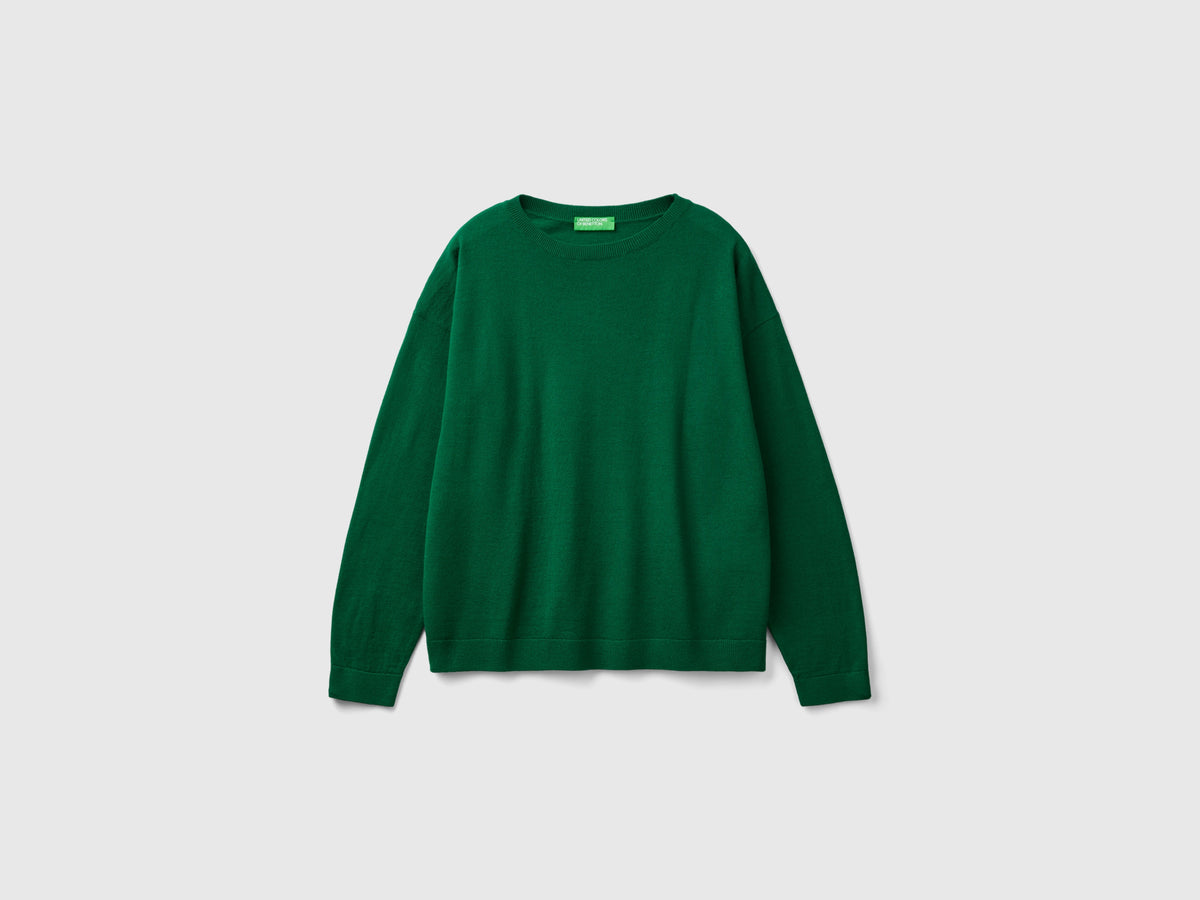 Boat-neck sweater in pure Merino wool