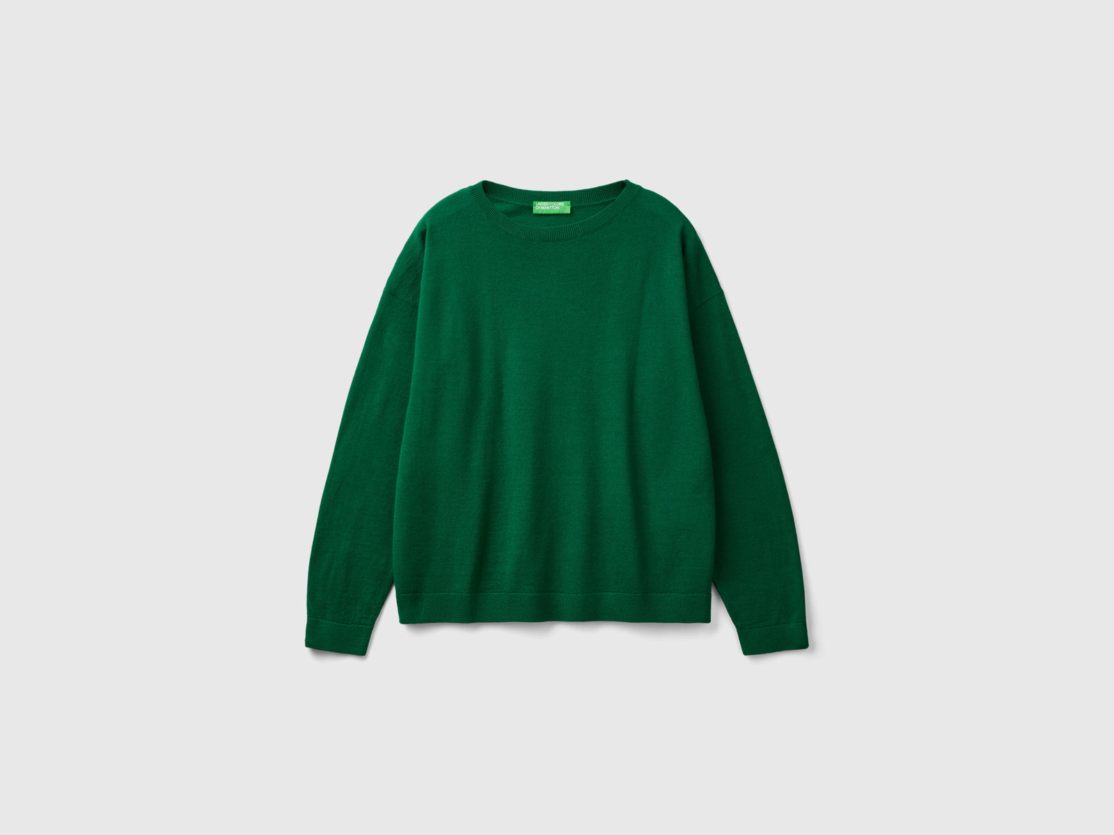 Boat-neck sweater in pure Merino wool da donna verde | Benetton Outlet