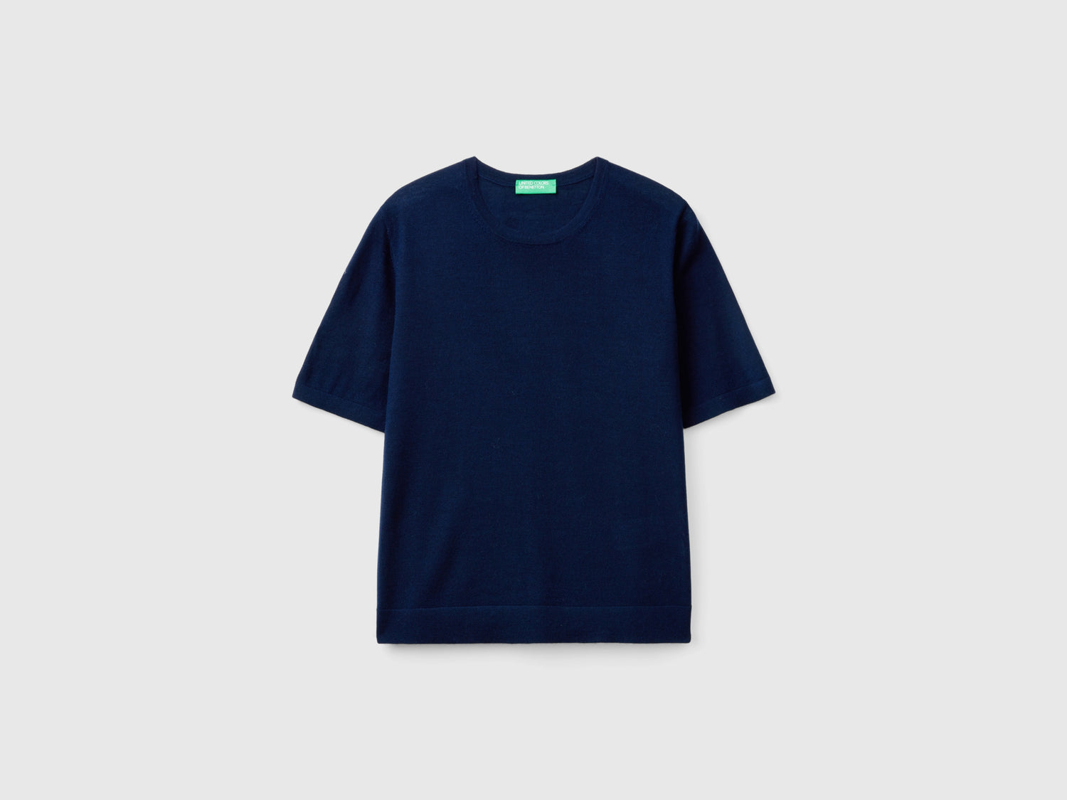 Maglia manica corta in pura lana Merino da donna blu scuro | Benetton Outlet