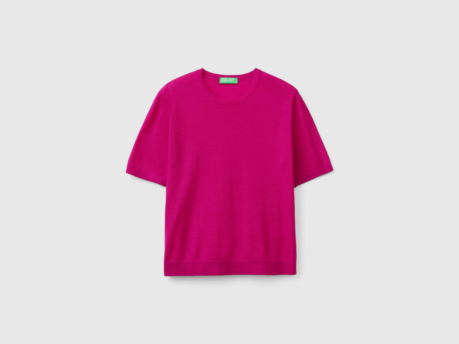 Maglia manica corta in pura lana Merino da donna ciclamino | Benetton Outlet