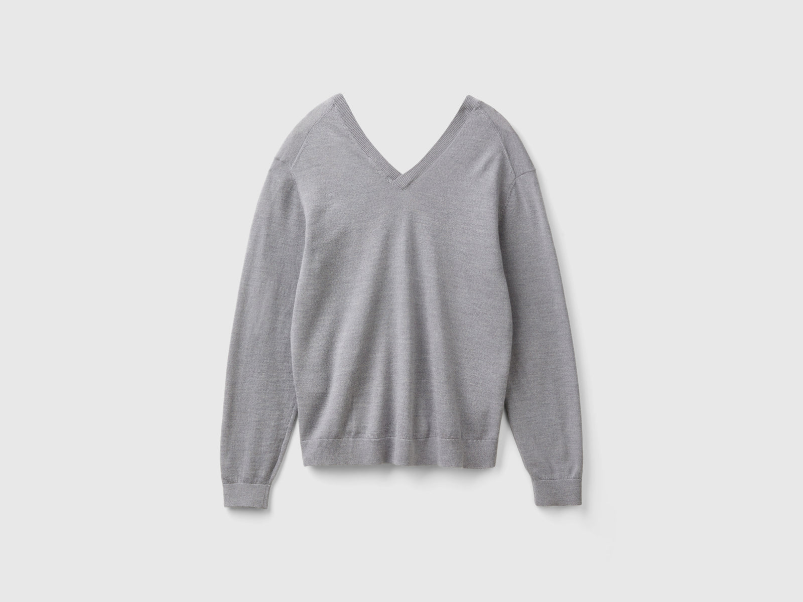 Maglia scollo a V in pura lana Merino da donna grigio chiaro 2 | Benetton Outlet