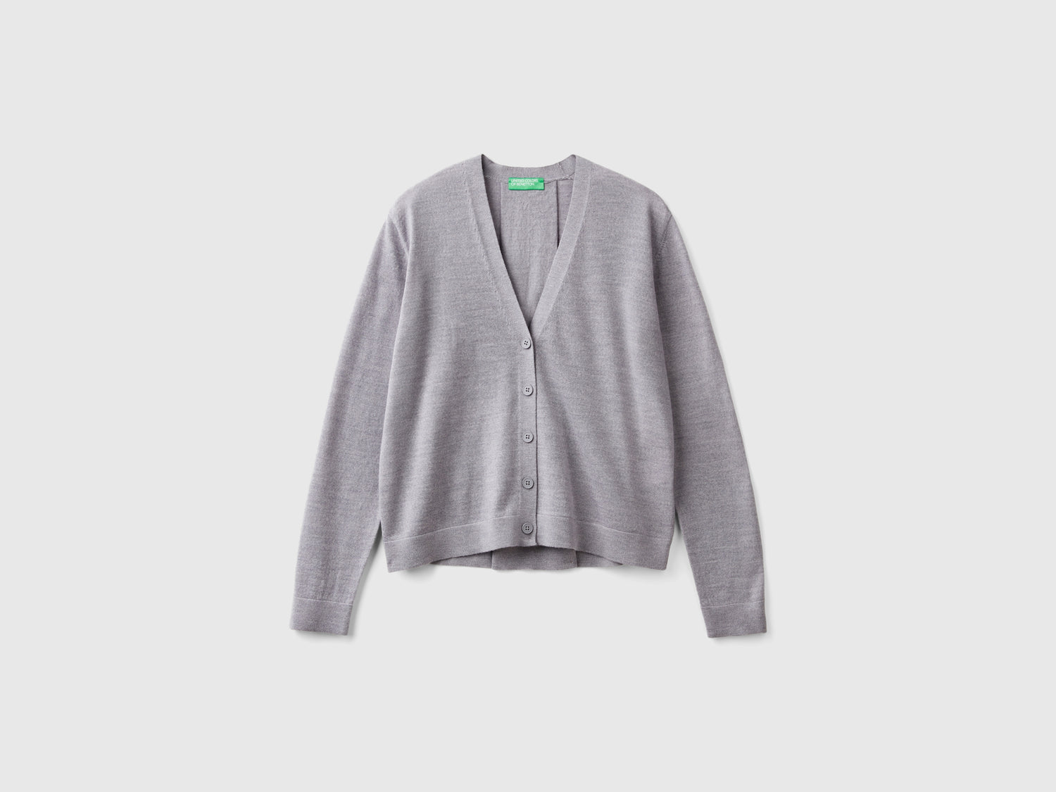 Maglia scollo a V in pura lana Merino da donna grigio chiaro | Benetton Outlet