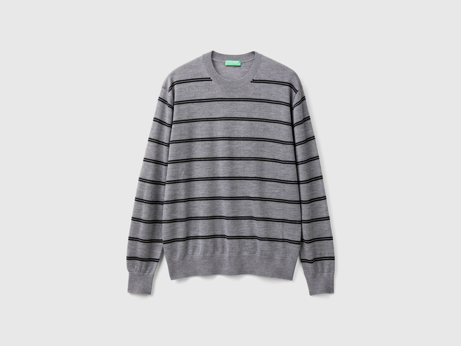 Maglia a righe in pura lana Merino da uomo grigio | Benetton Outlet