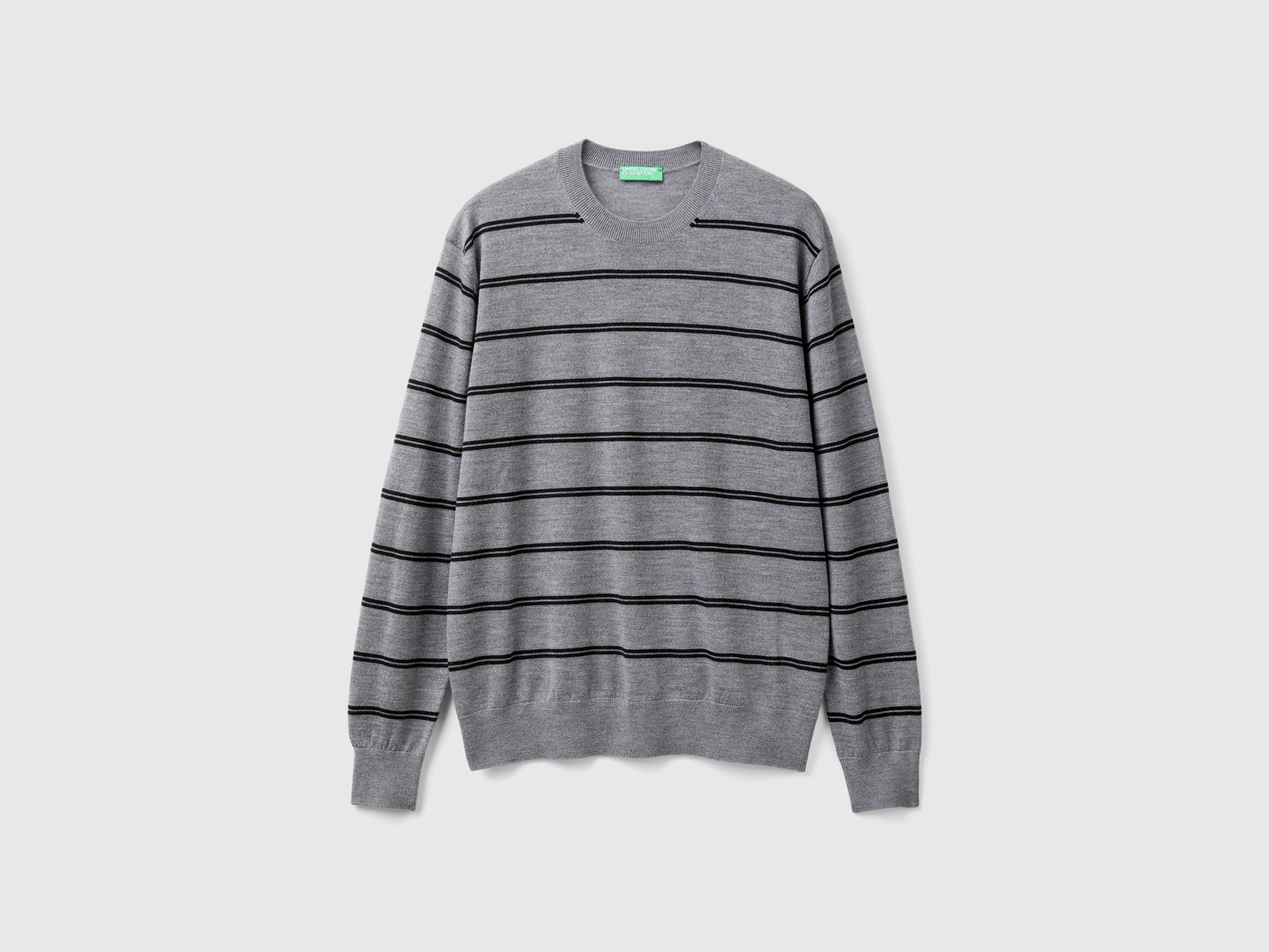 Maglia a righe in pura lana Merino da uomo grigio | Benetton Outlet