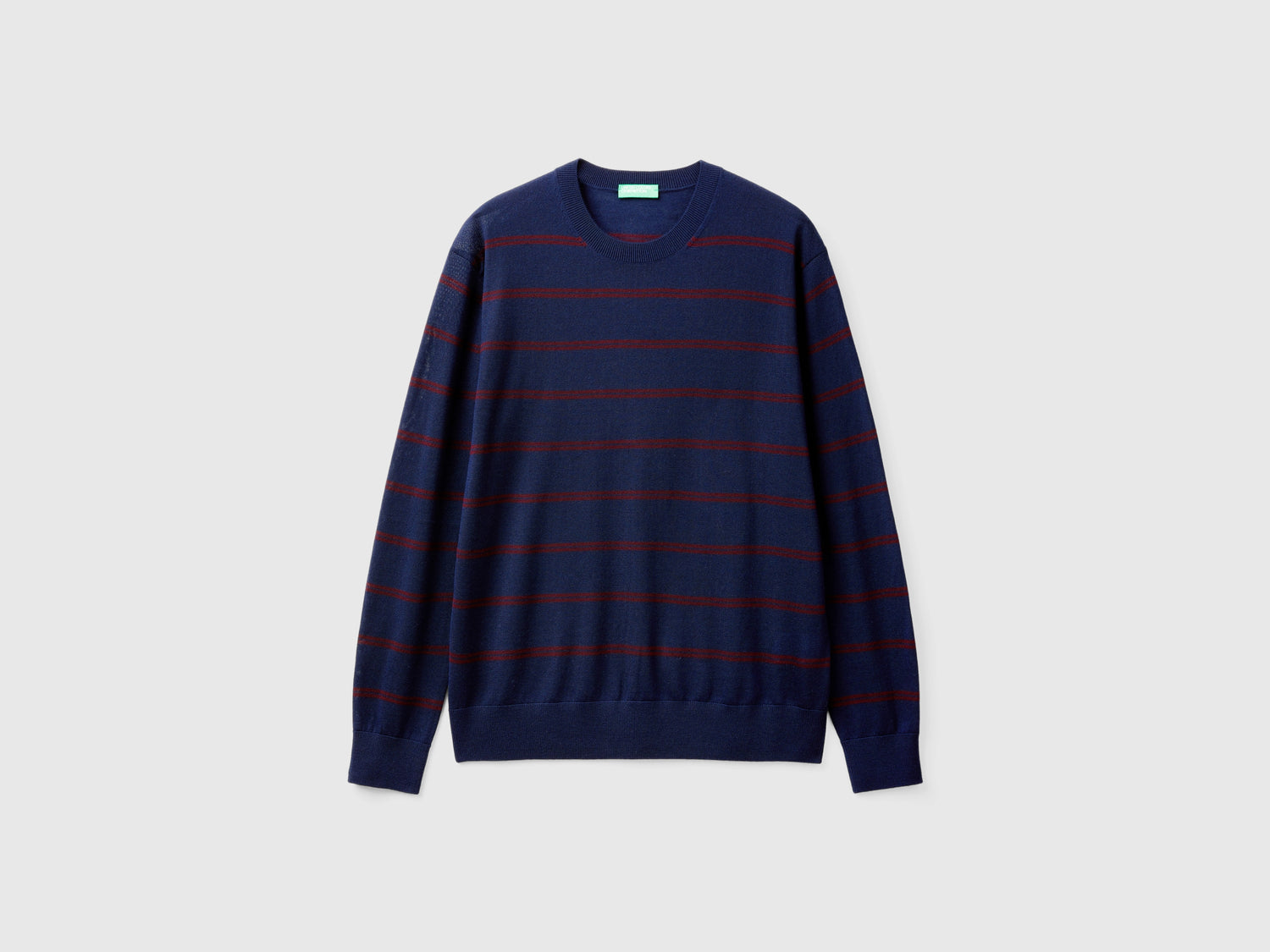 Maglia a righe in pura lana Merino da uomo blu scuro | Benetton Outlet
