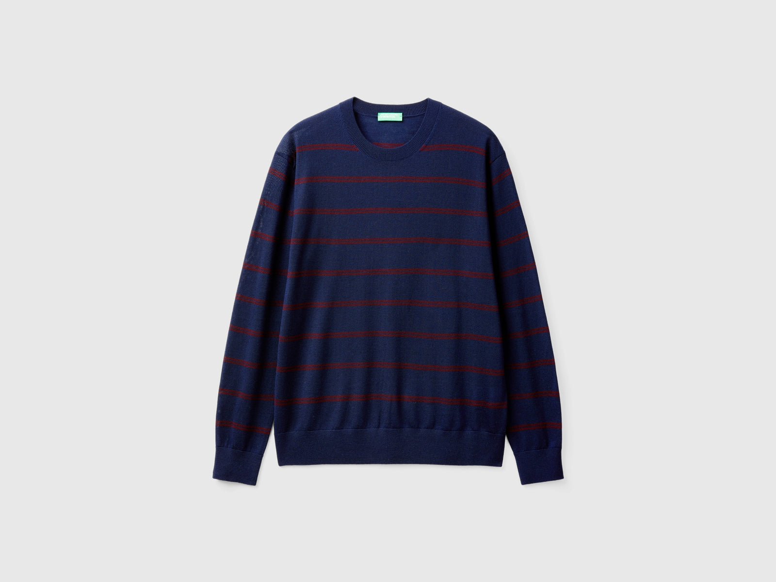 Maglia a righe in pura lana Merino da uomo blu scuro | Benetton Outlet