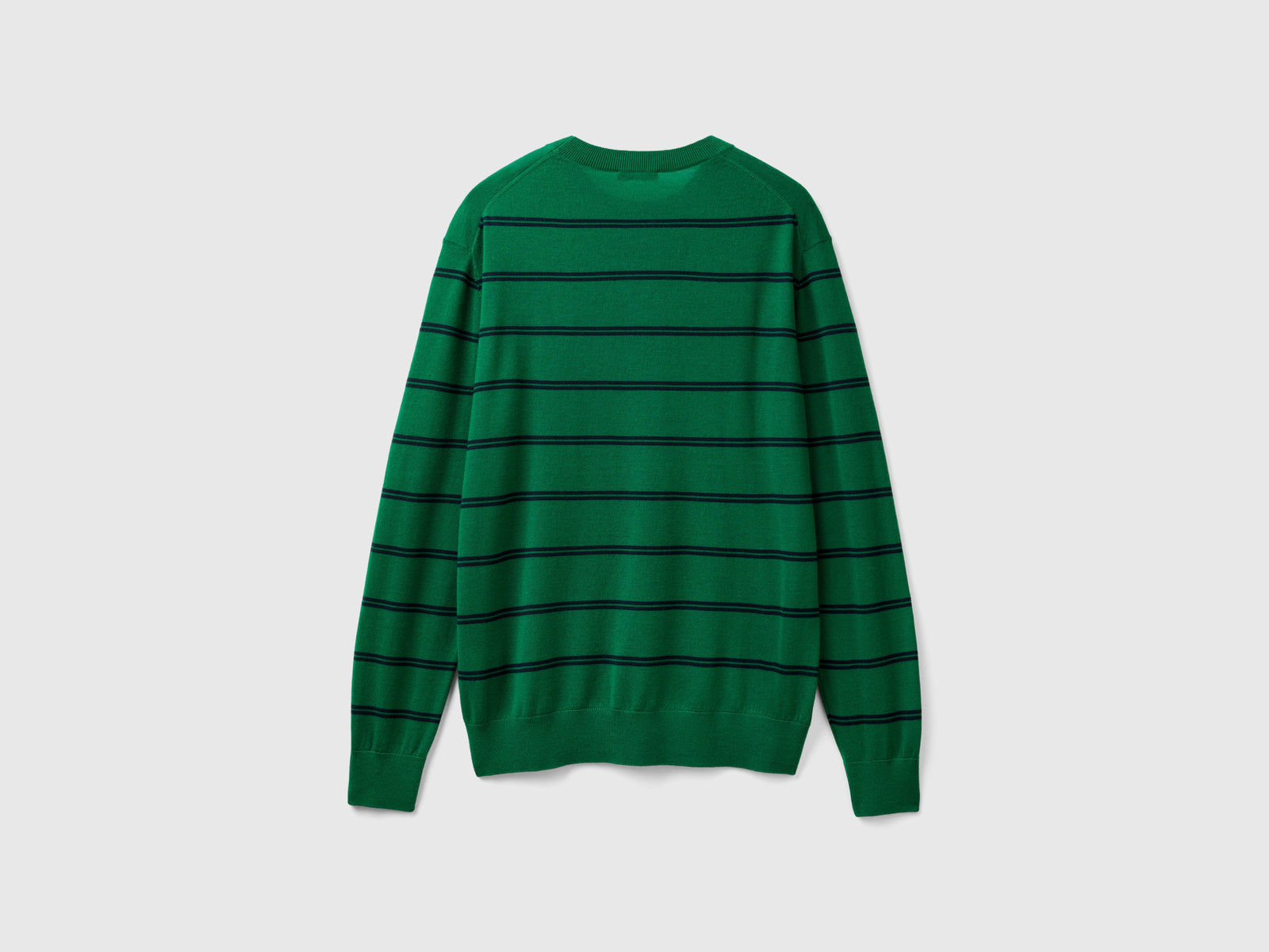 Maglia a righe in pura lana Merino da uomo verde 2 | Benetton Outlet