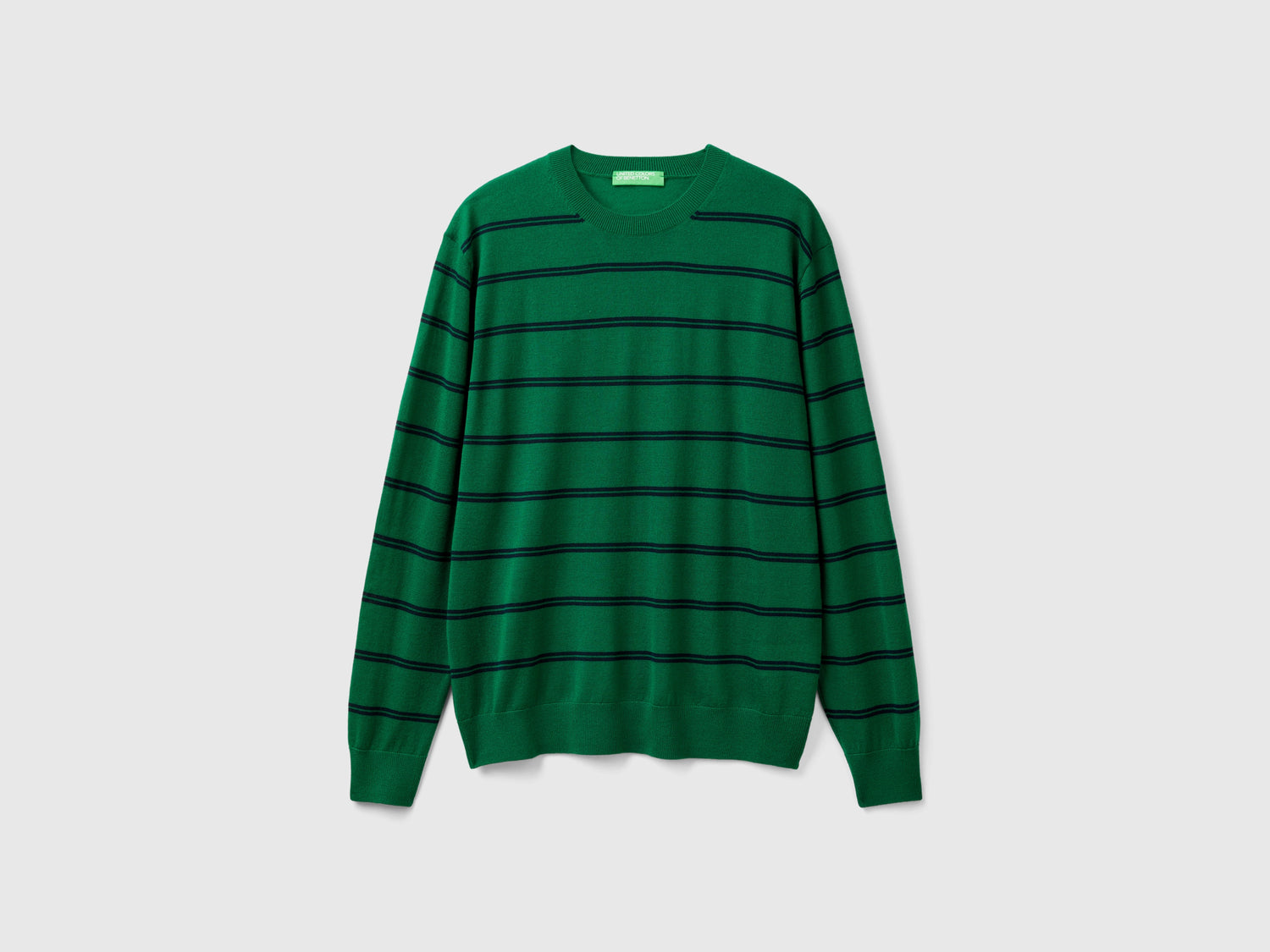 Maglia a righe in pura lana Merino da uomo verde | Benetton Outlet