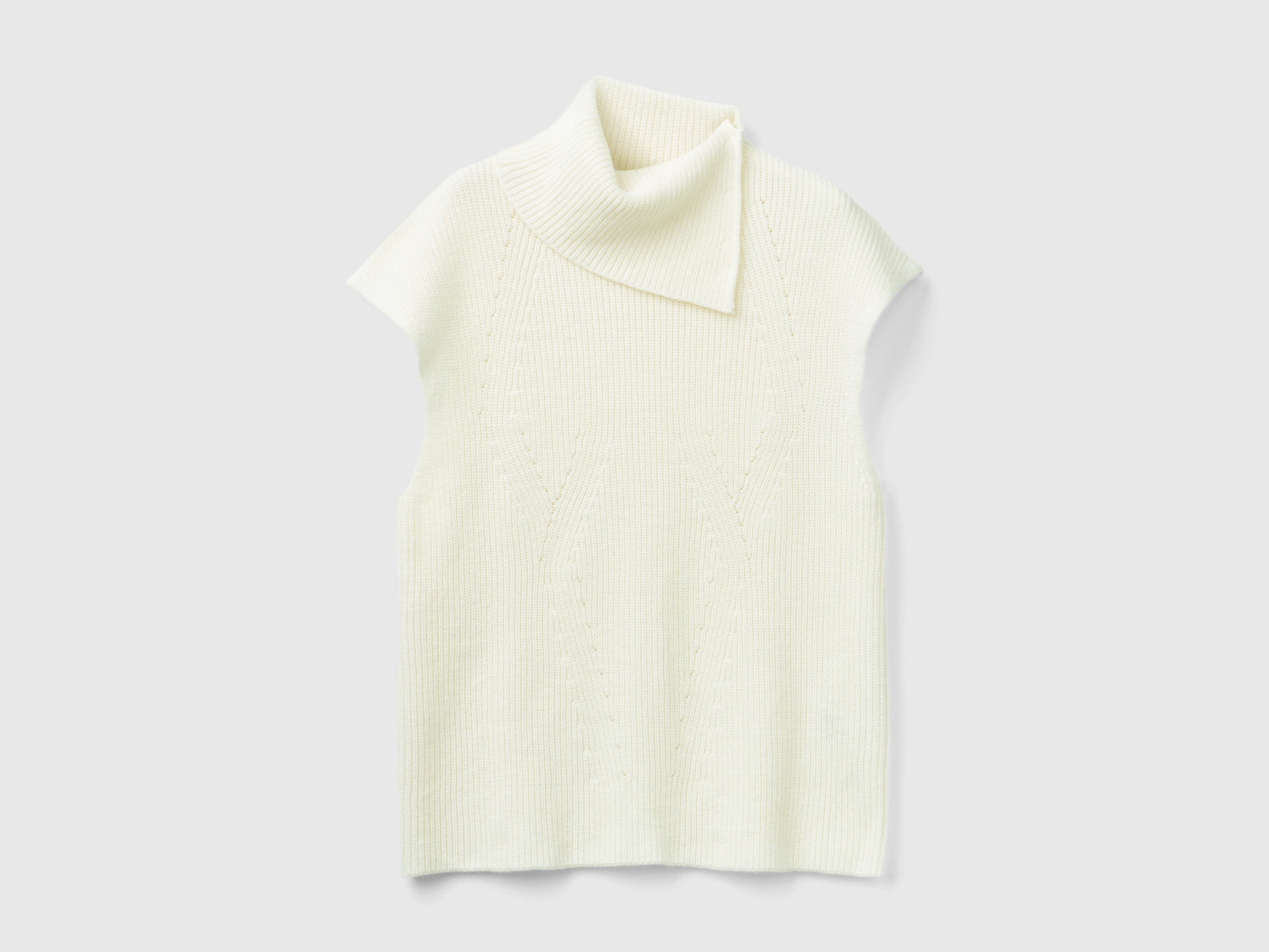 Gilet lungo con collo alto da donna bianco panna | Benetton Outlet
