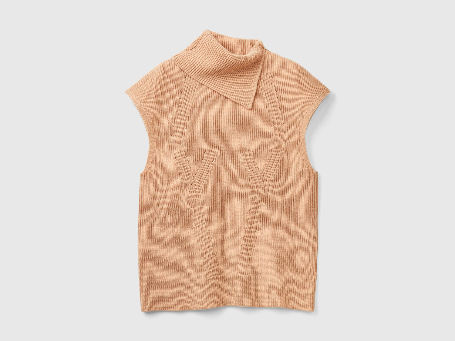 Gilet lungo con collo alto da donna cammello | Benetton Outlet