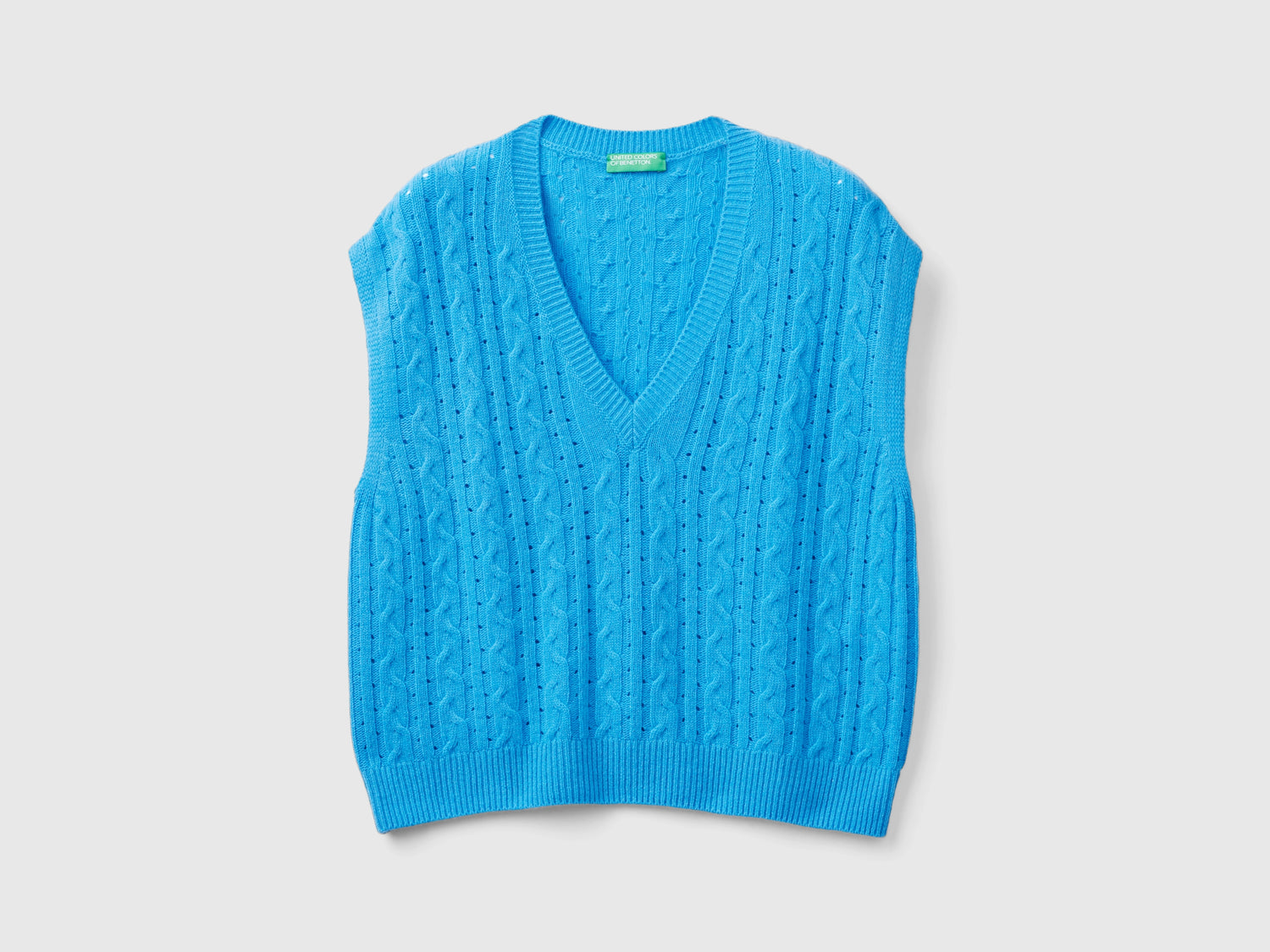 Gilet boxy fit con trecce e trafori da donna azzurro | Benetton Outlet