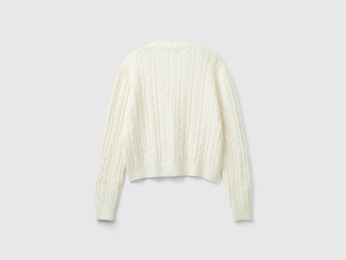 Boxy fit cardigan with cables and openwork
