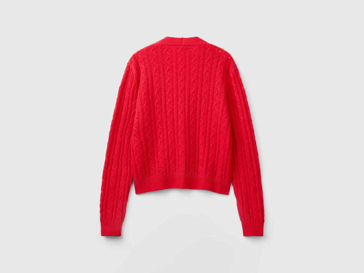 Boxy fit cardigan with cables and openwork