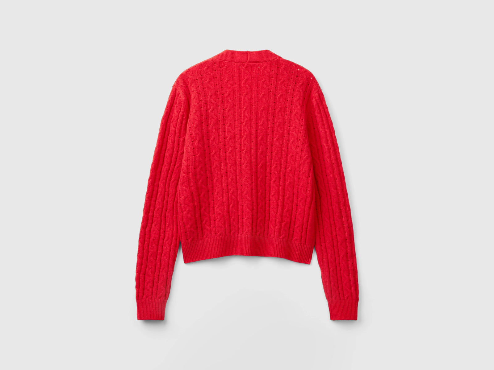 Boxy fit cardigan with cables and openwork da donna rosso 2 | Benetton Outlet