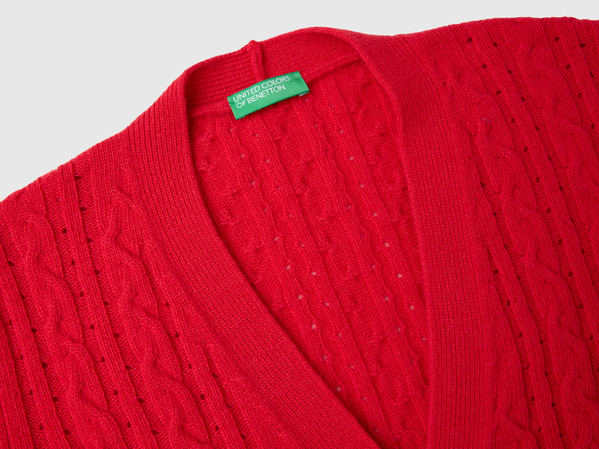 Boxy fit cardigan with cables and openwork