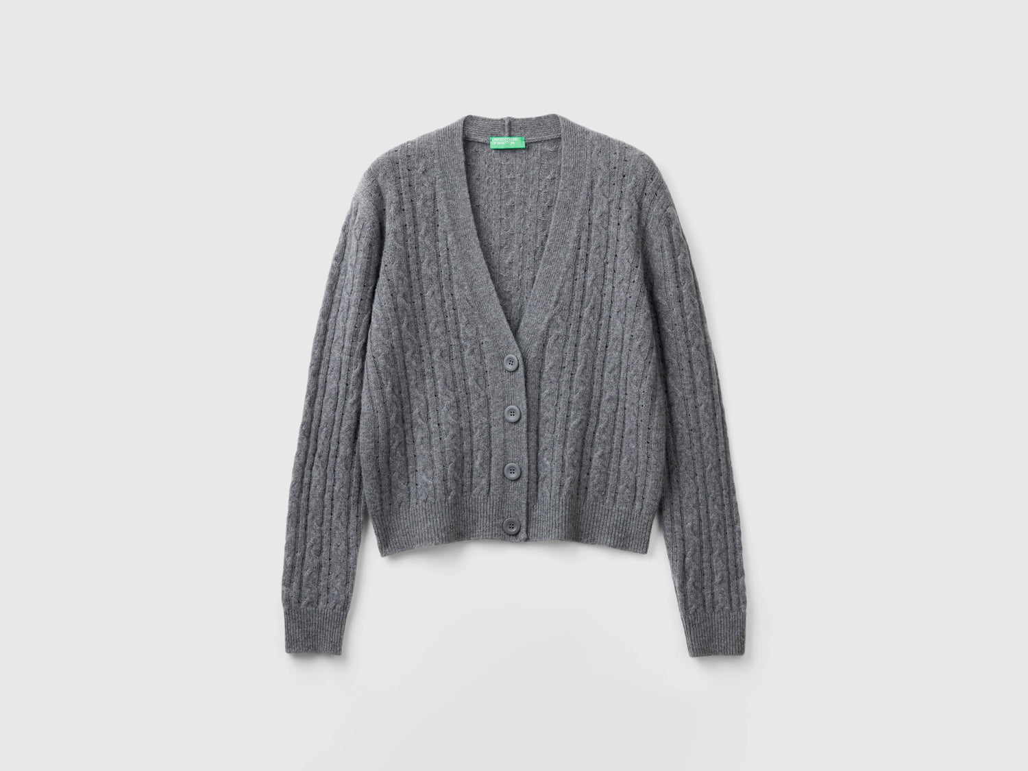 Boxy fit cardigan with cables and openwork da donna grigio scuro | Benetton Outlet