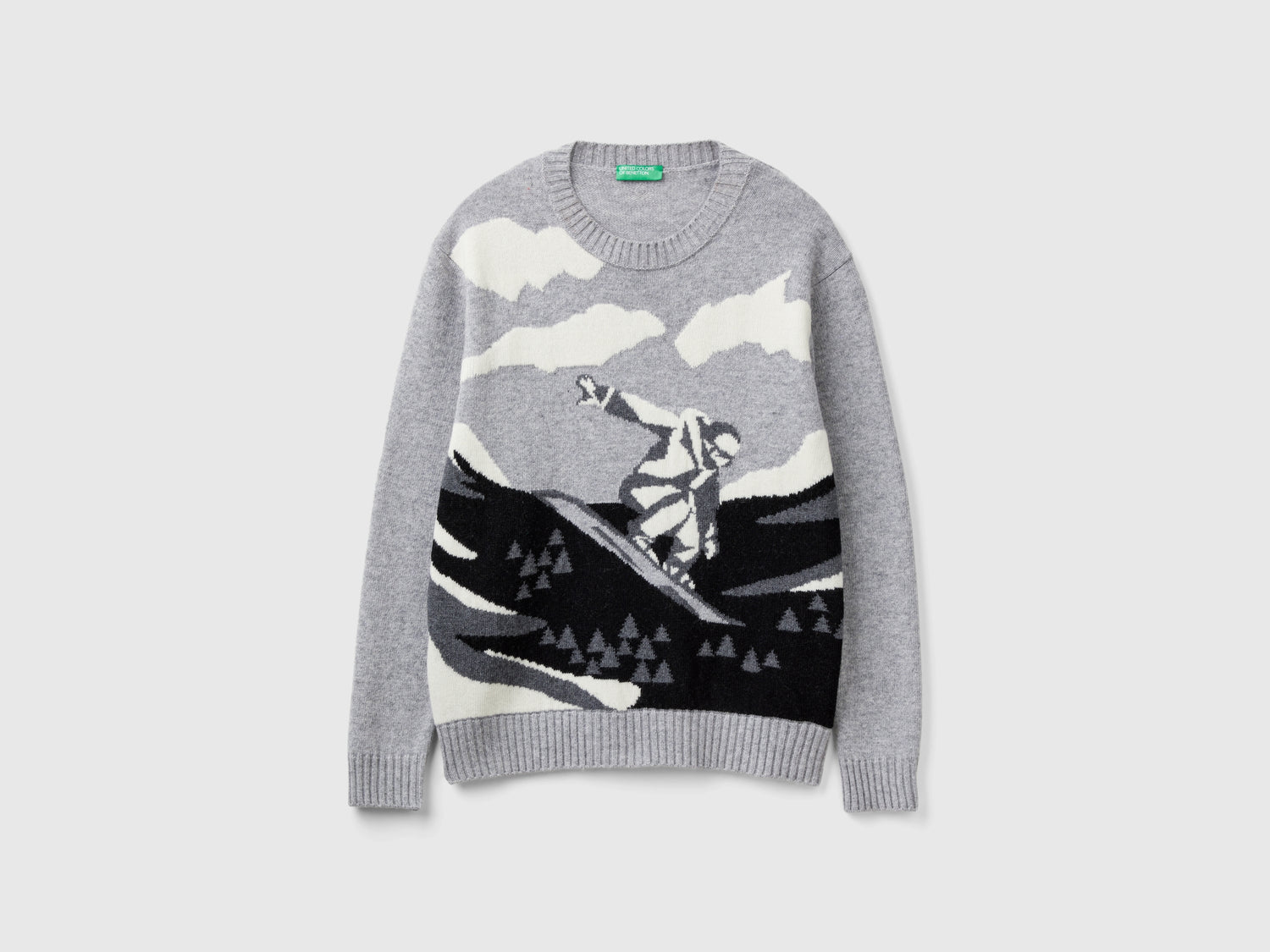 Maglione con grafica sci da uomo grigio chiaro | Benetton Outlet