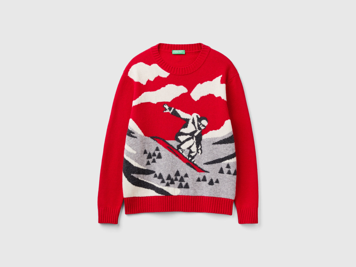 Maglione con grafica sci da uomo rosso | Benetton Outlet