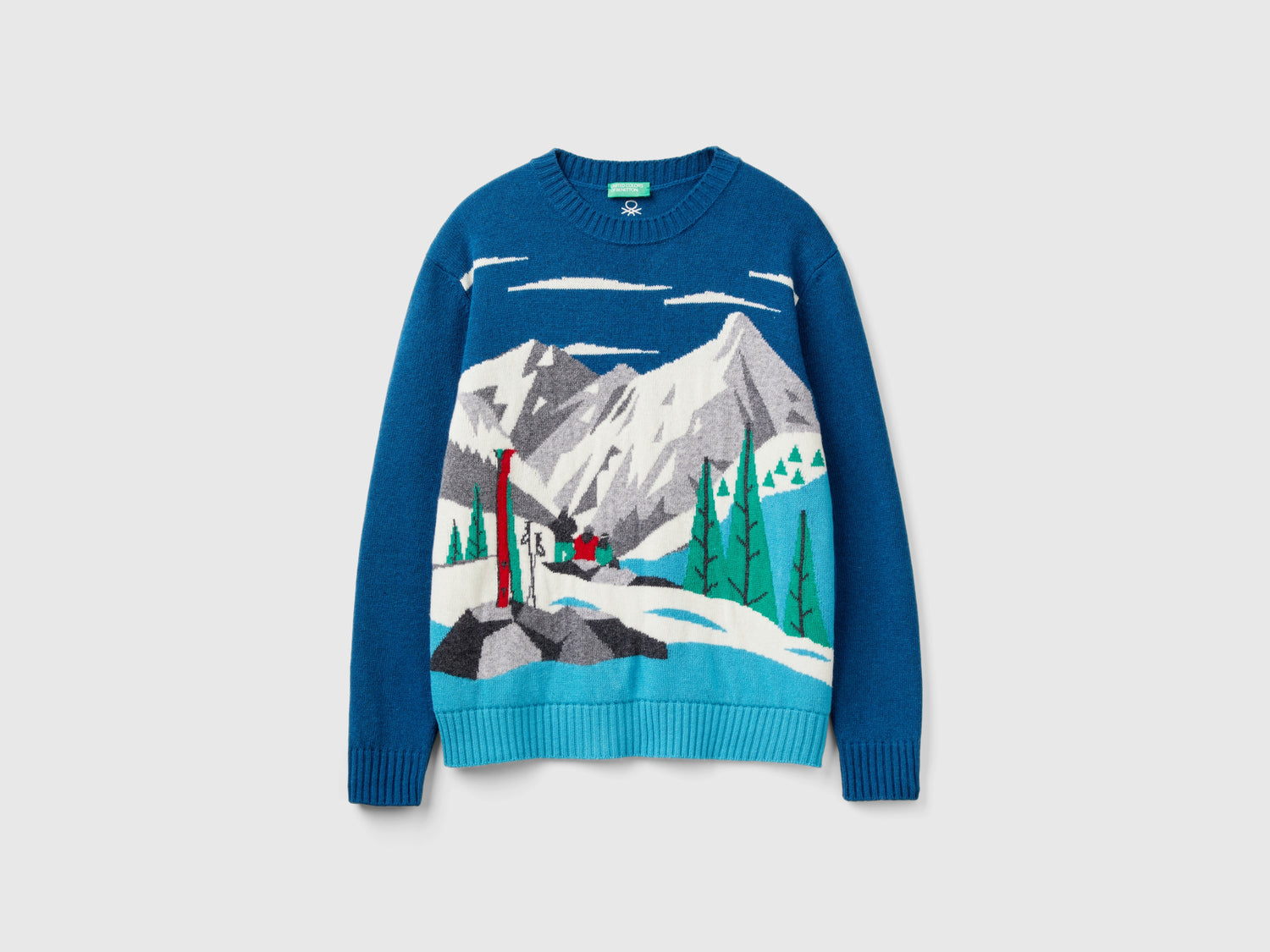 Maglione con grafica sci da uomo verde ottanio | Benetton Outlet