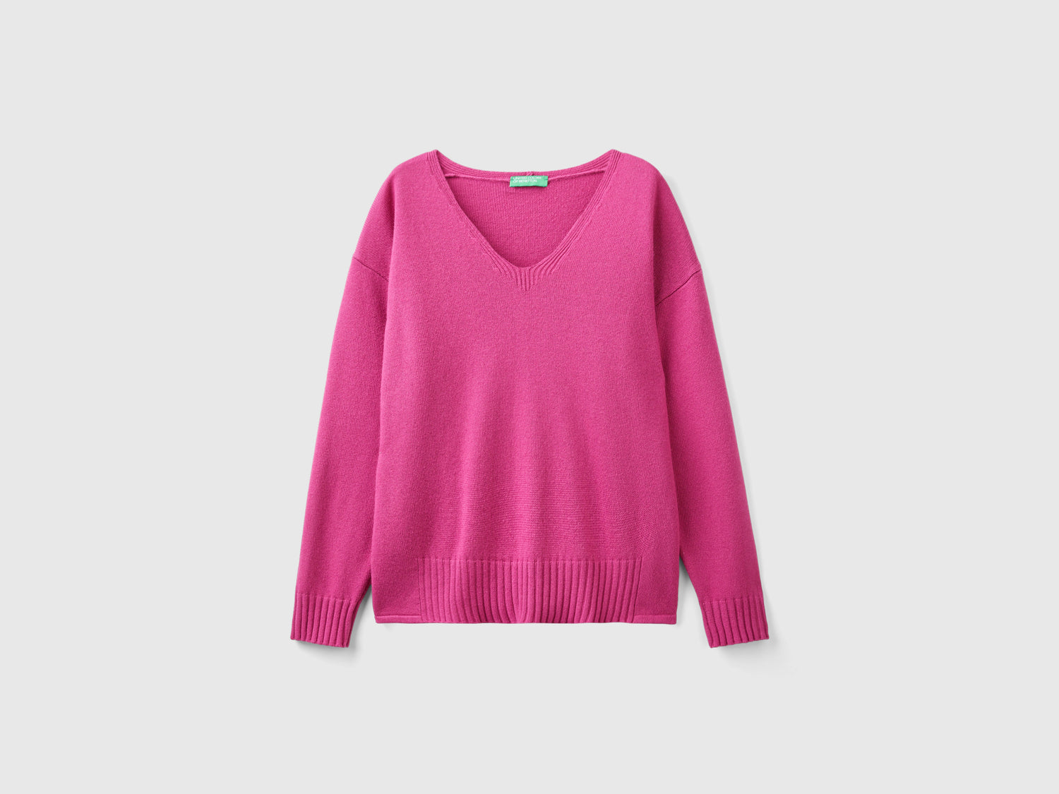 Maglia scollo a V in misto lana da donna ciclamino | Benetton Outlet