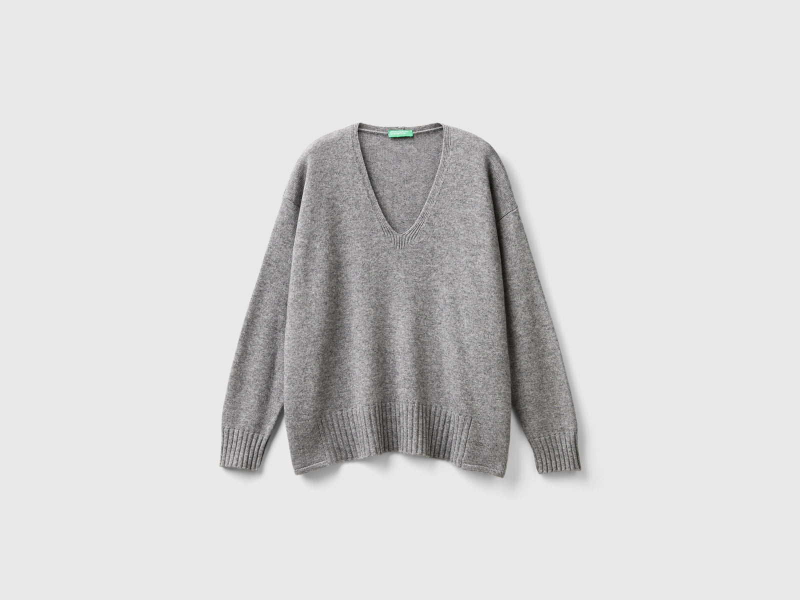 Wool blend V-neck sweater da donna grigio | Benetton Outlet