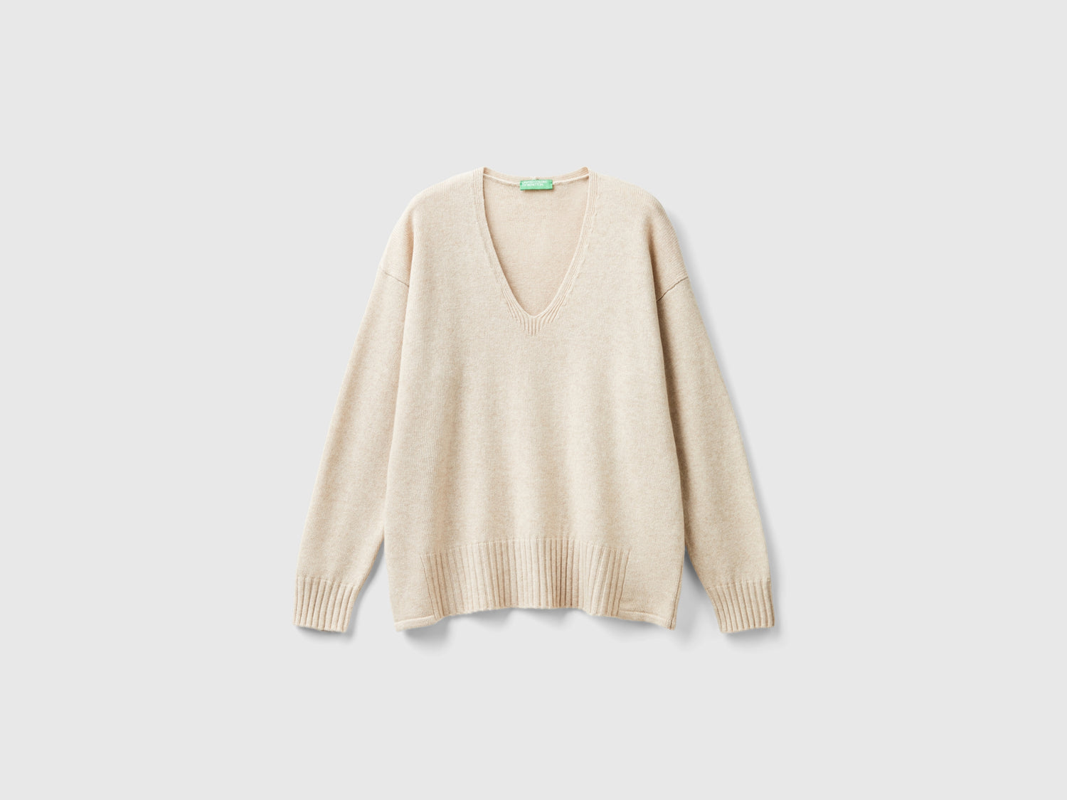 Maglia scollo a V in misto lana da donna beige | Benetton Outlet