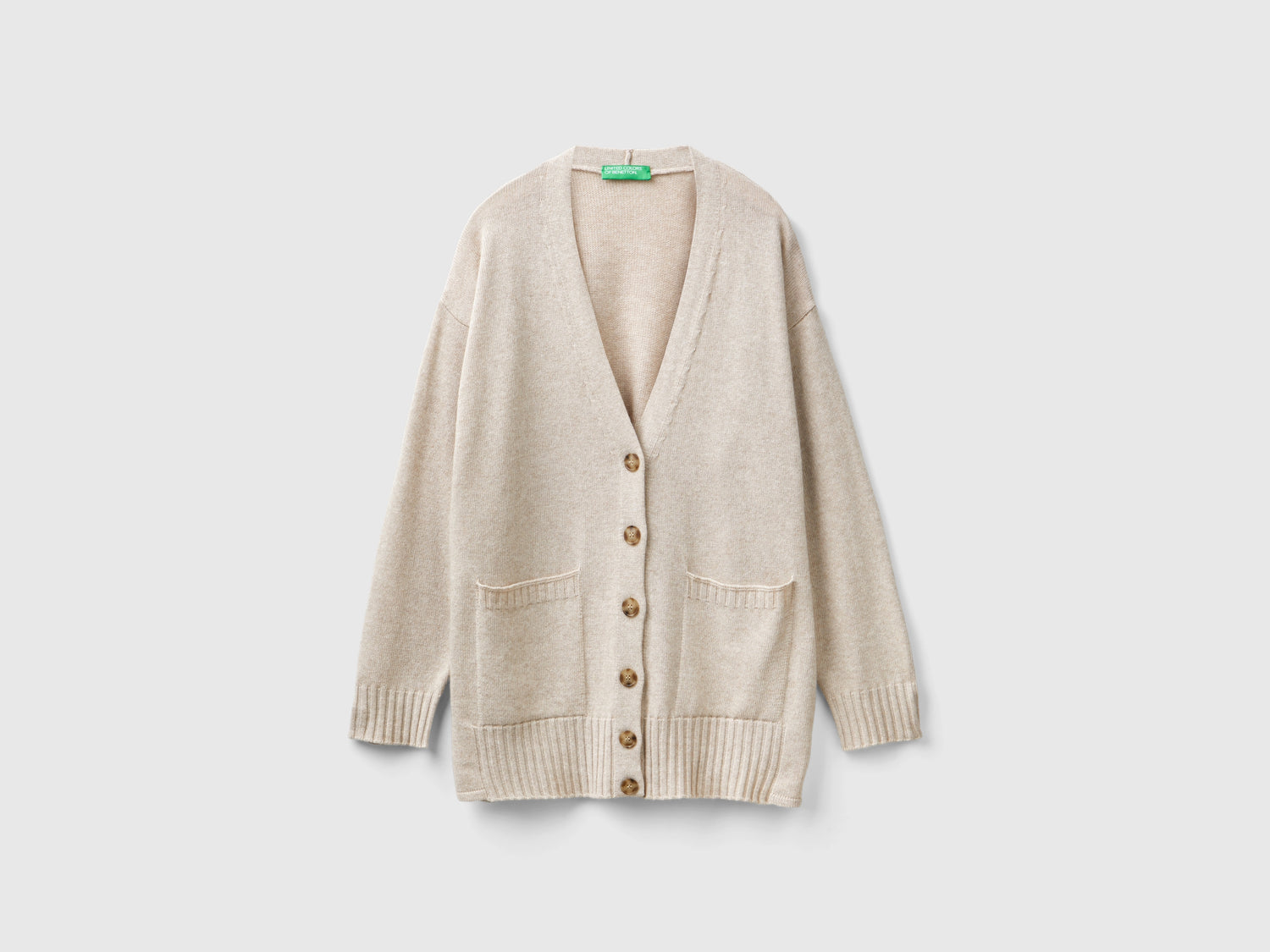Oversized wool blend cardigan da donna beige | Benetton Outlet