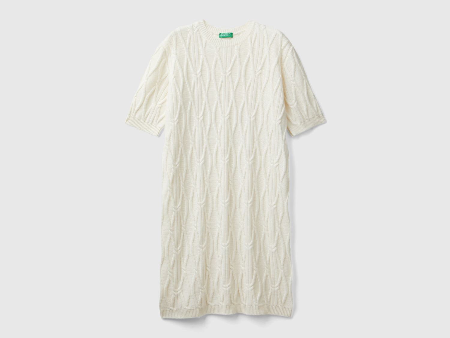 Vestito in maglia a losanghe da donna bianco panna | Benetton Outlet