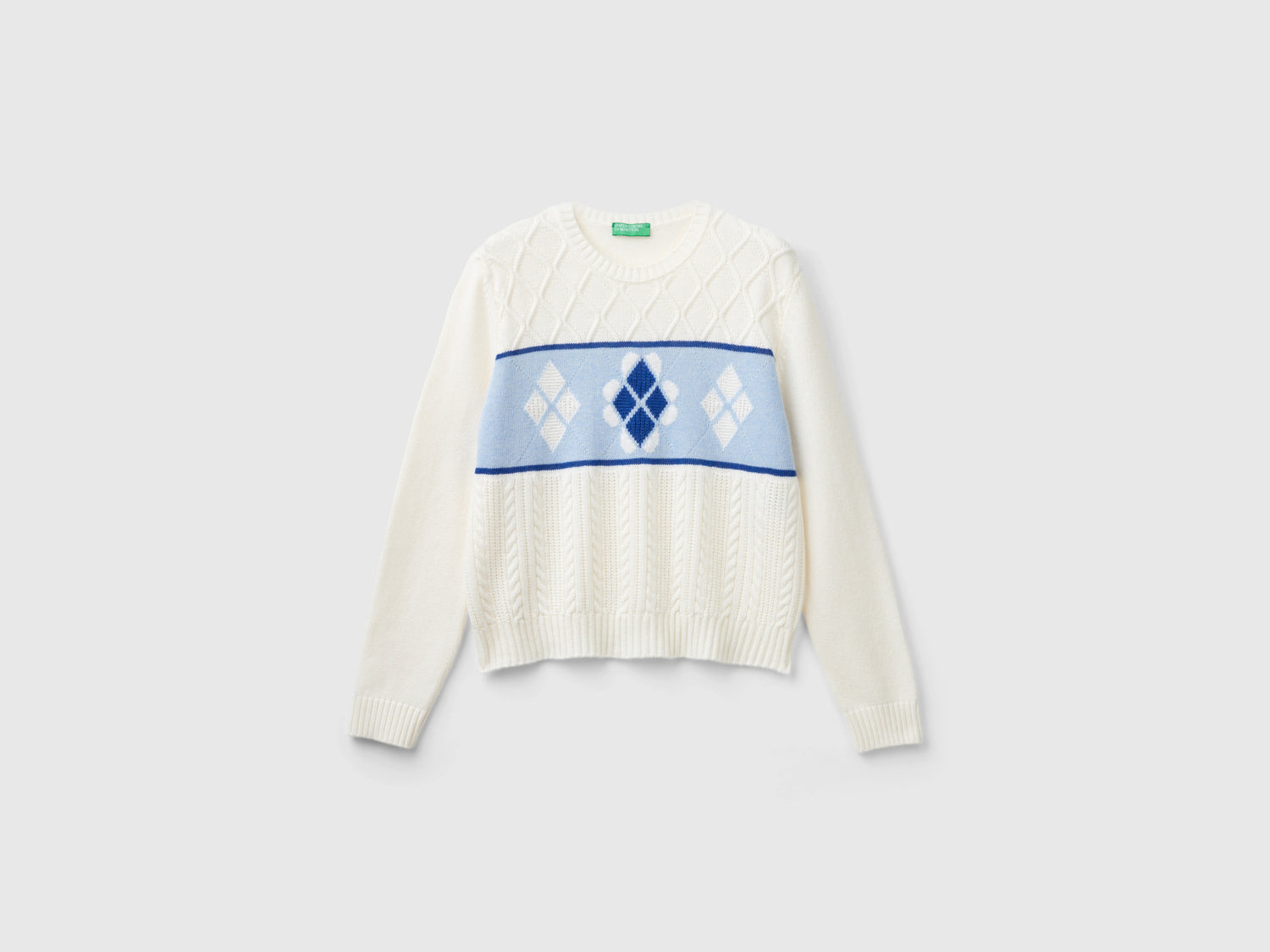Maglia lavorata con intarsio da donna bianco panna | Benetton Outlet