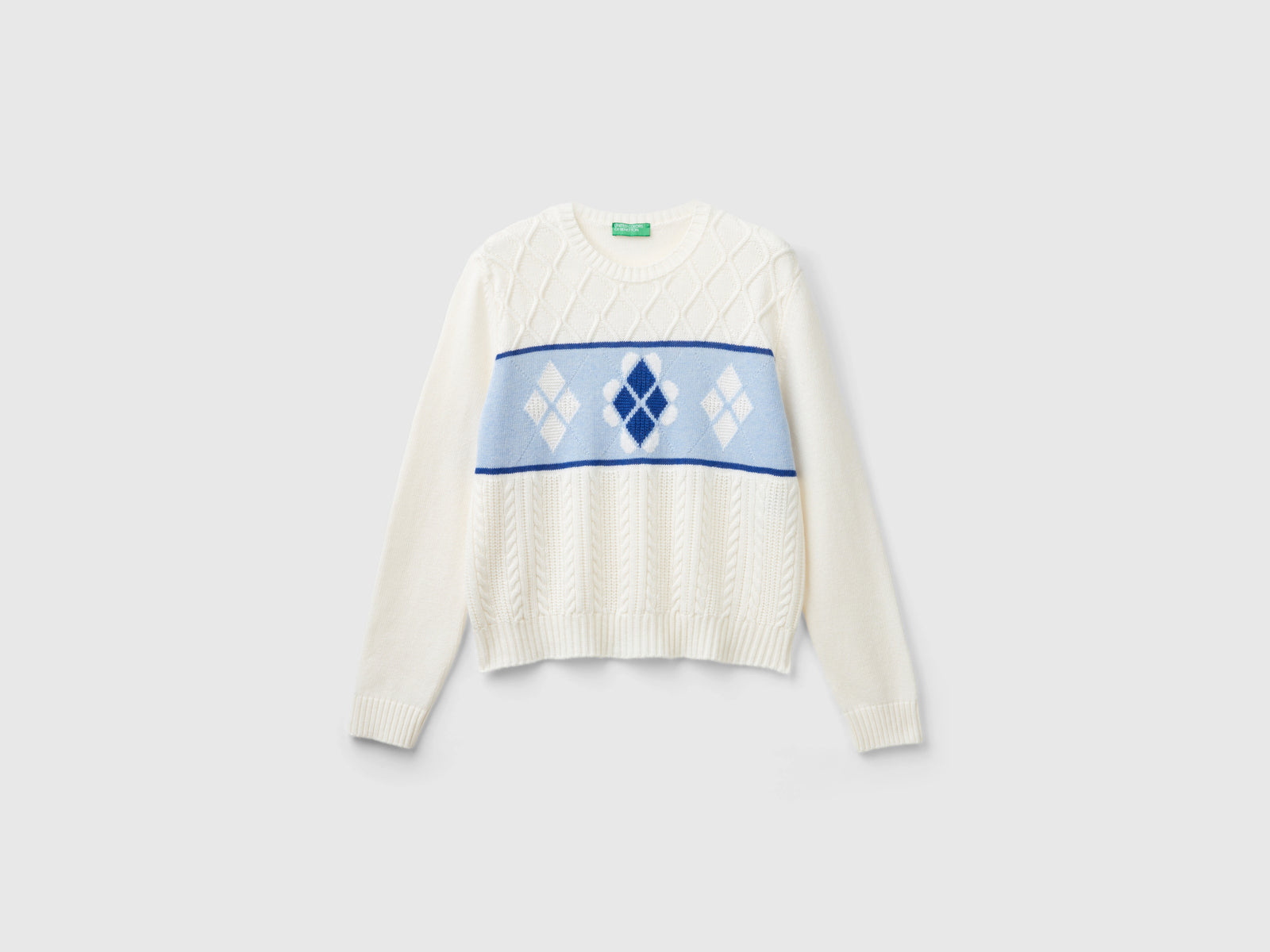Maglia lavorata con intarsio da donna bianco panna | Benetton Outlet