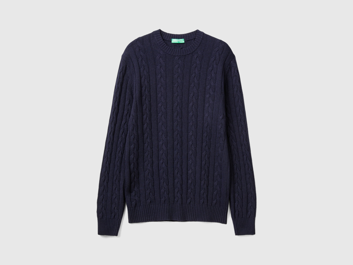 Maglia a trecce in misto cashmere da uomo blu scuro | Benetton Outlet