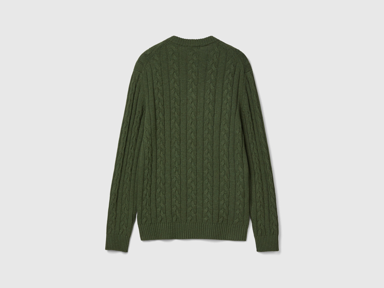 Maglia a trecce in misto cashmere da uomo verde scuro 2 | Benetton Outlet