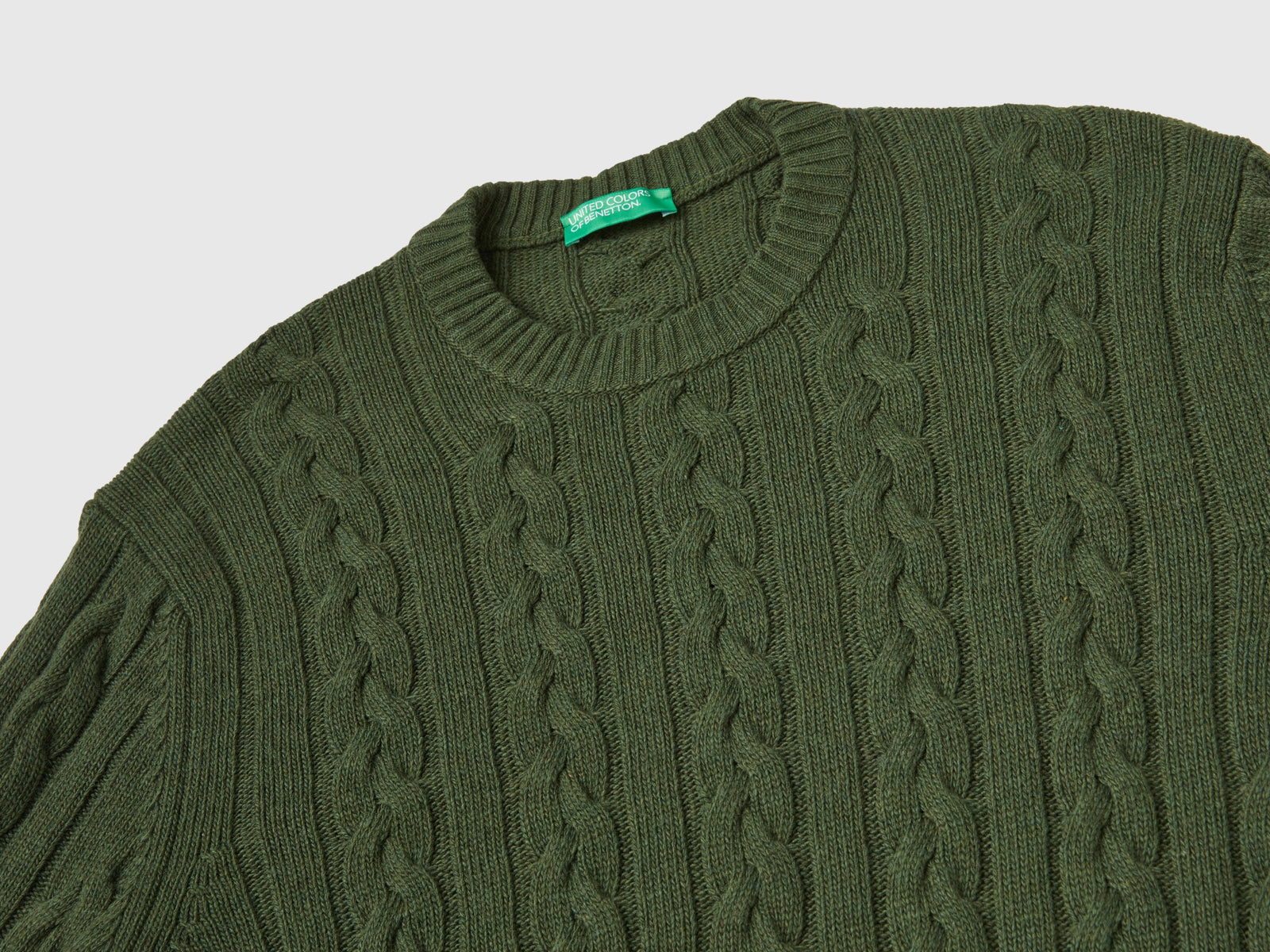 Maglia a trecce in misto cashmere da uomo verde scuro 3 | Benetton Outlet