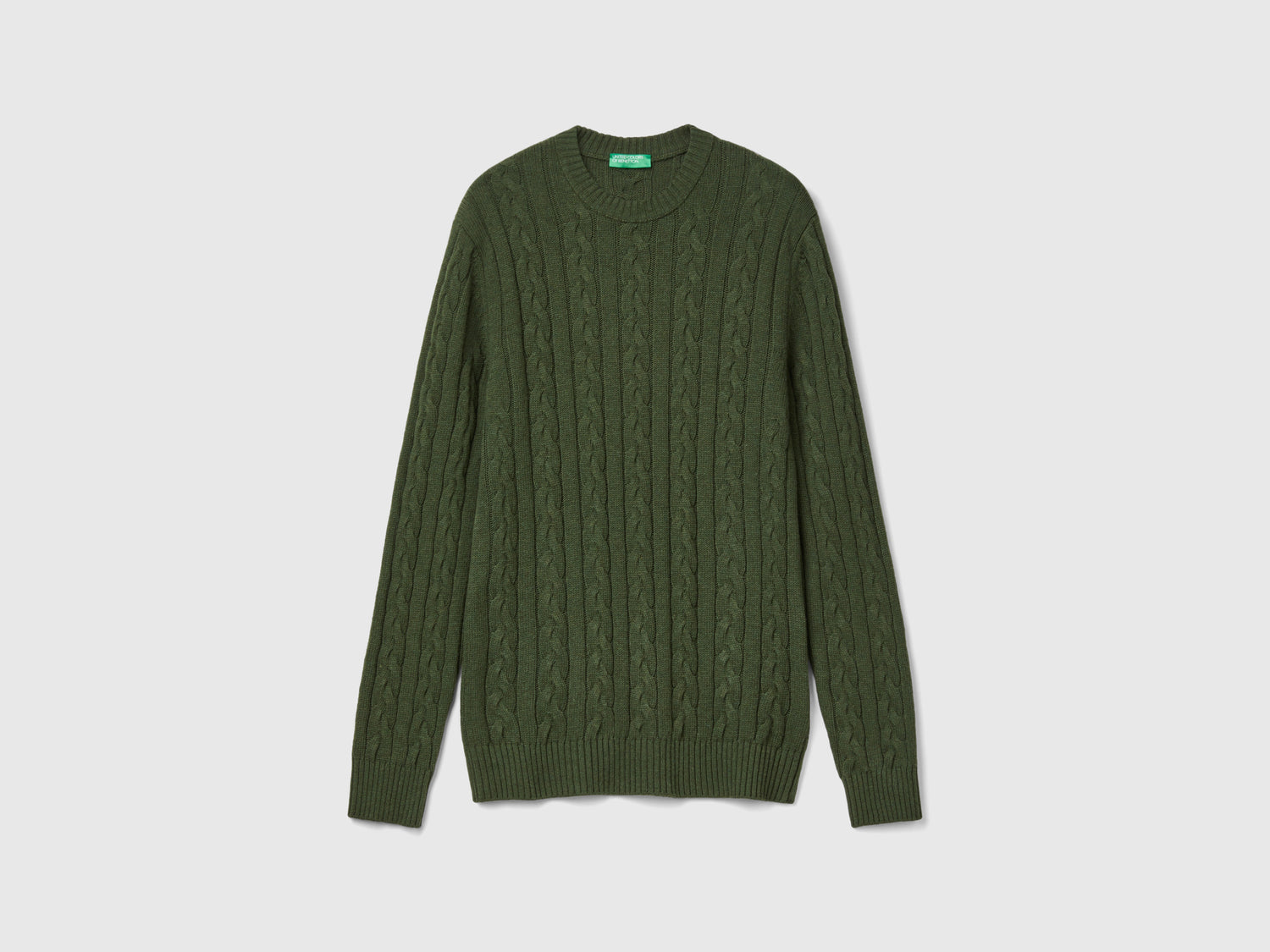 Maglia a trecce in misto cashmere da uomo verde scuro | Benetton Outlet