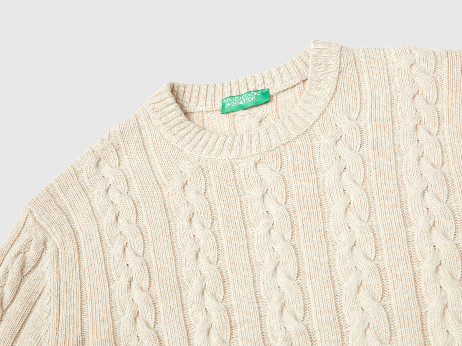 Maglia a trecce in misto cashmere da uomo bianco panna 3 | Benetton Outlet