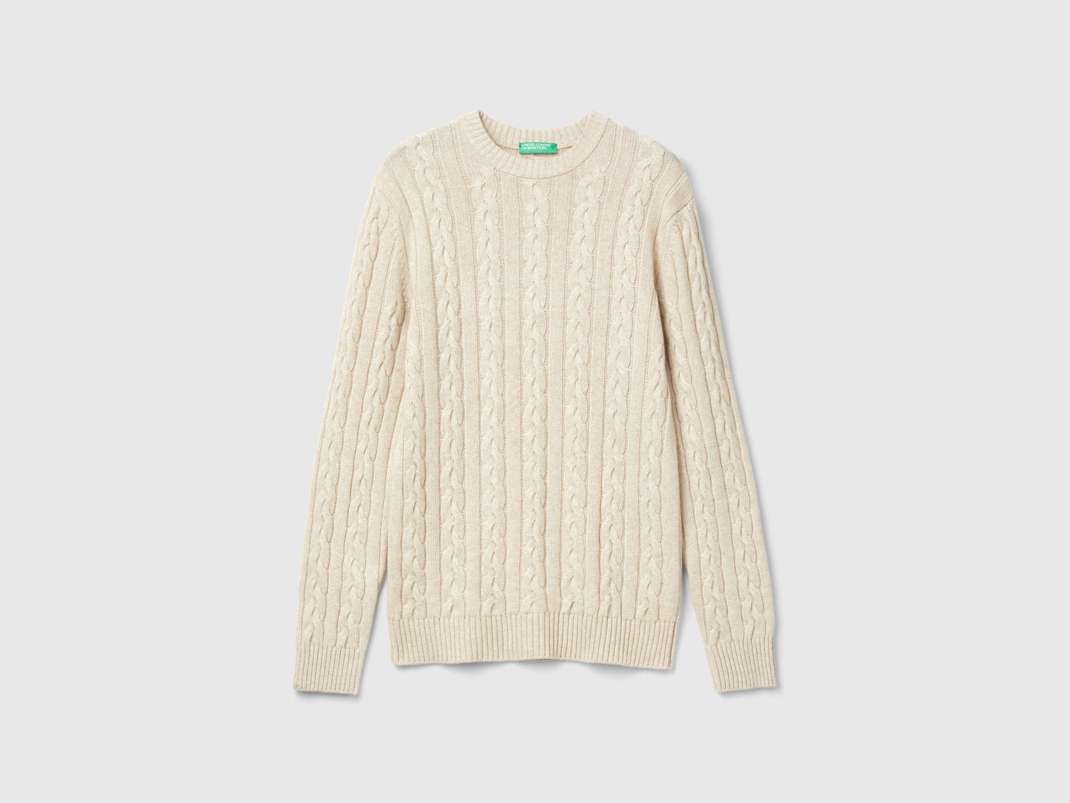 Maglia a trecce in misto cashmere da uomo bianco panna | Benetton Outlet