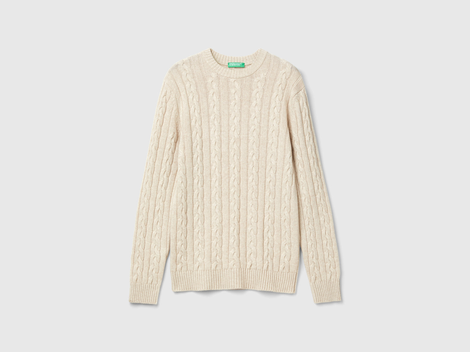 Maglia a trecce in misto cashmere da uomo bianco panna | Benetton Outlet