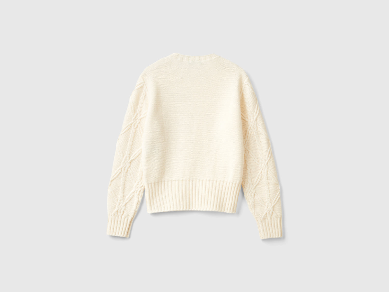 Sweater with woven details da donna bianco panna 2 | Benetton Outlet