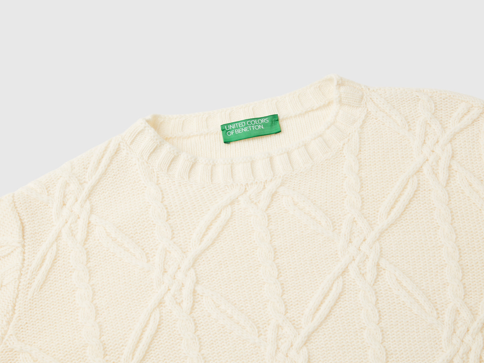 Sweater with woven details da donna bianco panna 3 | Benetton Outlet
