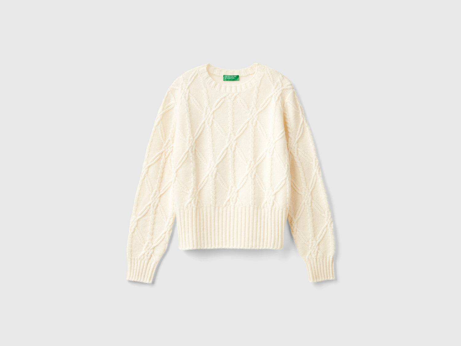Maglione con intrecci da donna bianco panna | Benetton Outlet