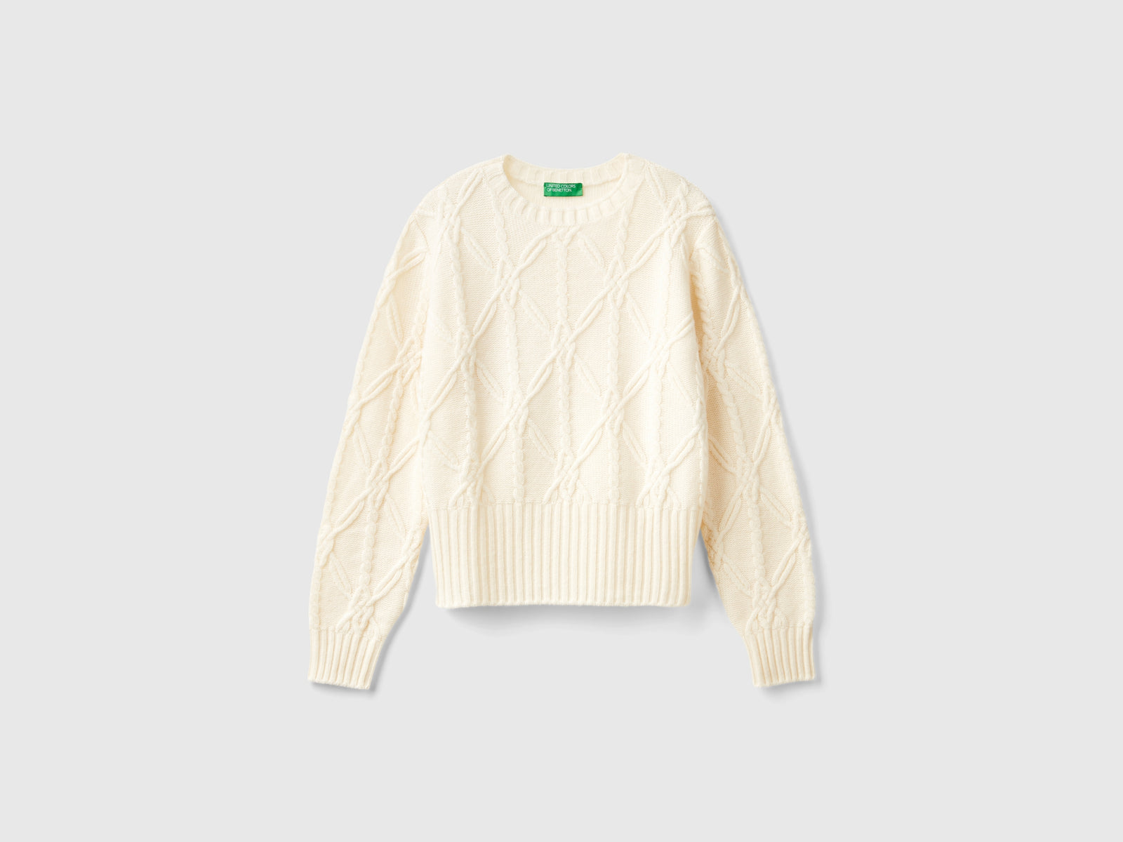 Sweater with woven details da donna bianco panna | Benetton Outlet