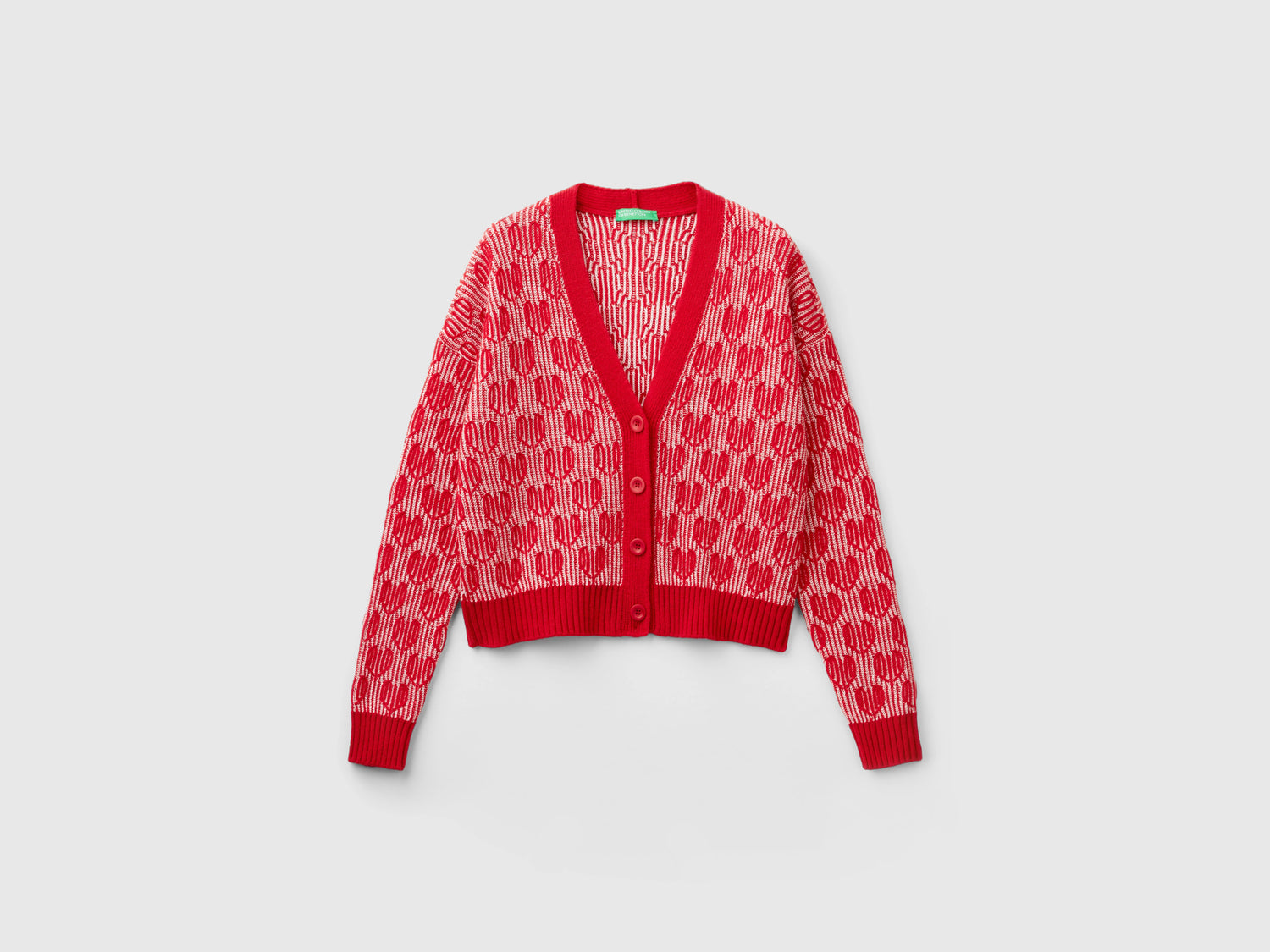 Cardigan with heart inlay da donna rosso | Benetton Outlet