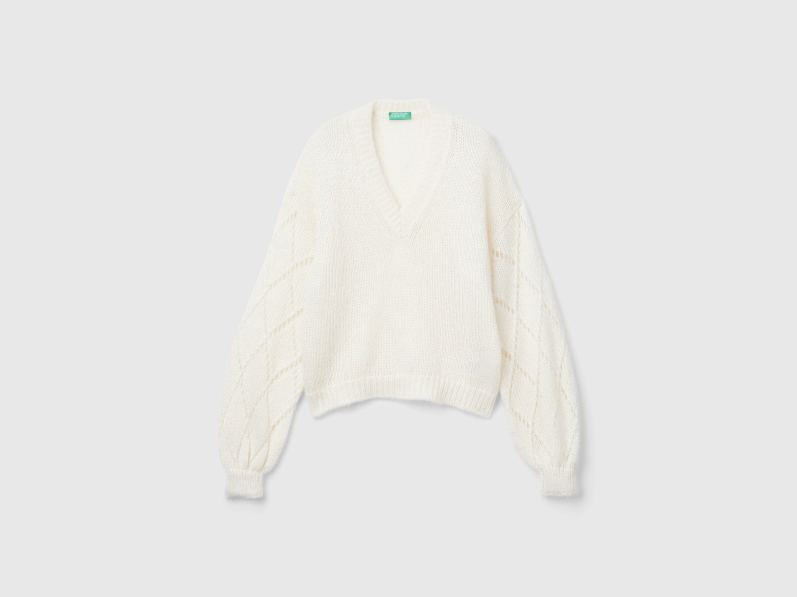 Maglione con manica traforata da donna bianco | Benetton Outlet
