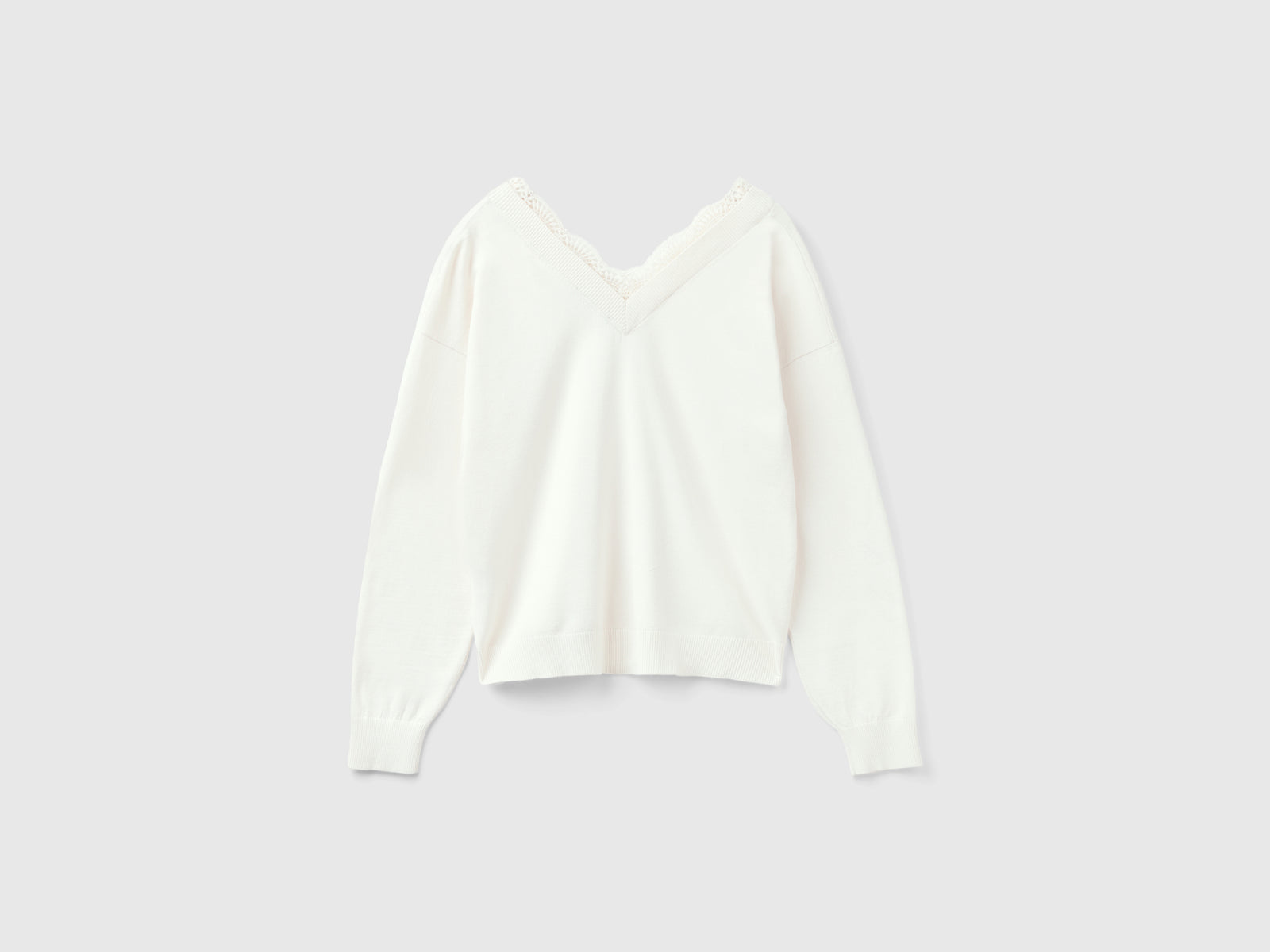 Flowing shirt with lace da donna bianco 2 | Benetton Outlet