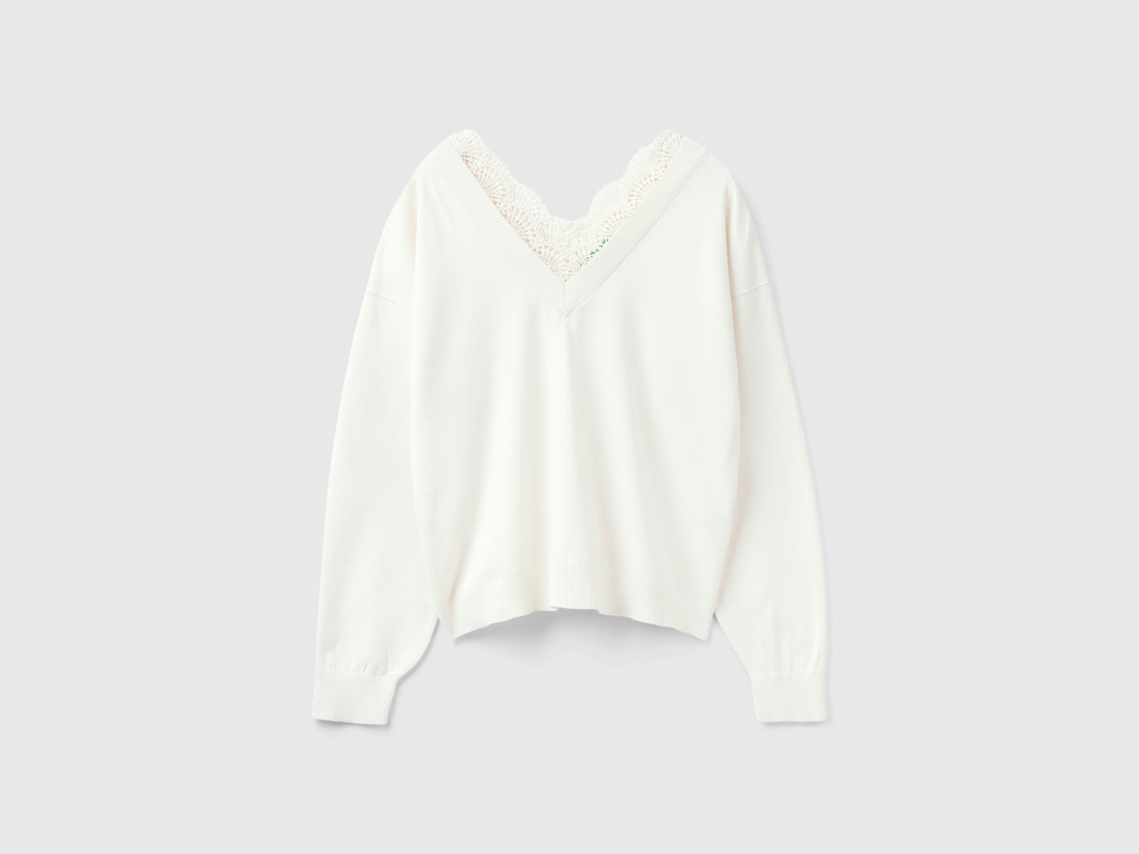 Flowing shirt with lace da donna bianco | Benetton Outlet