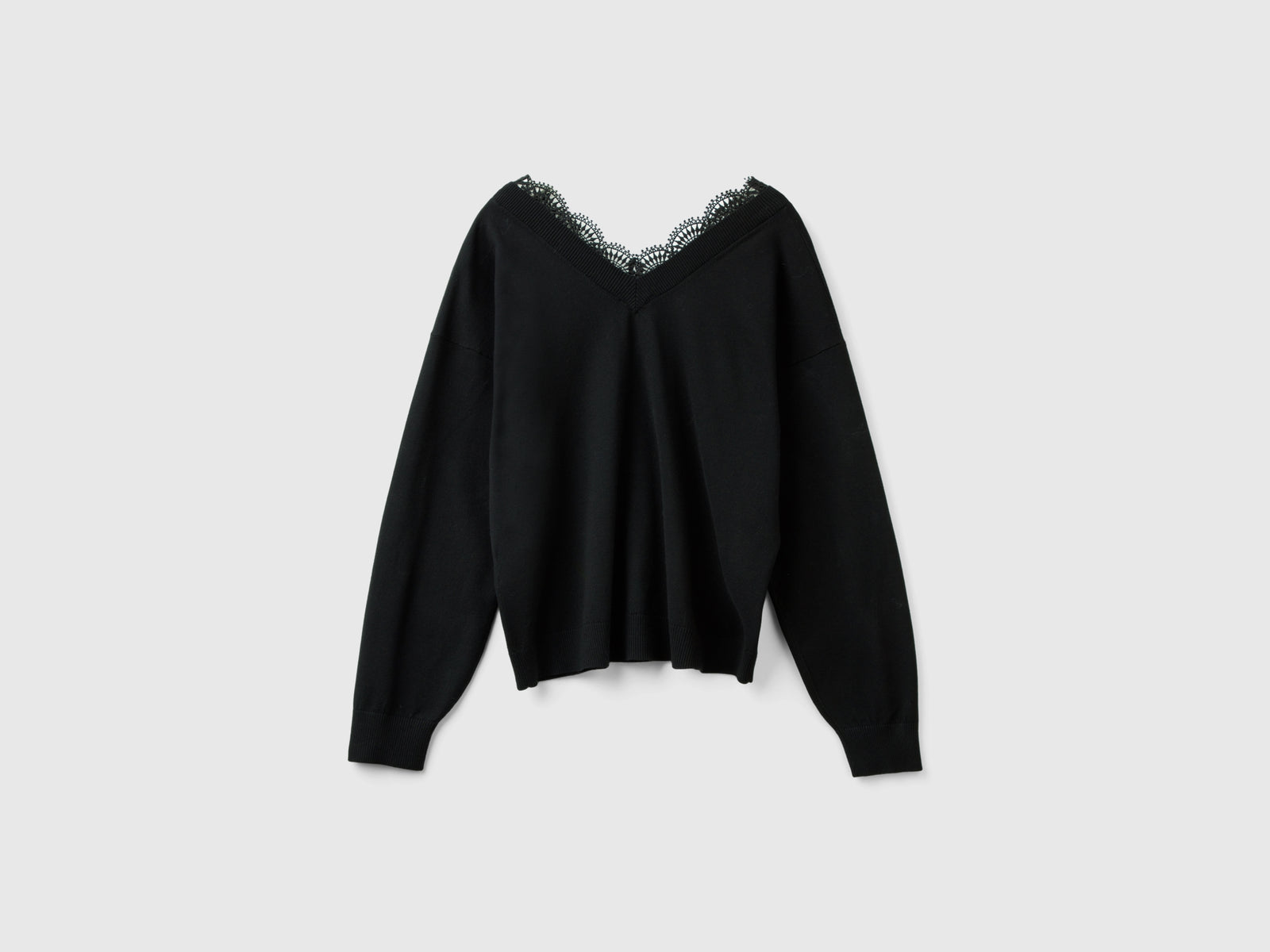 Flowing shirt with lace da donna nero 2 | Benetton Outlet