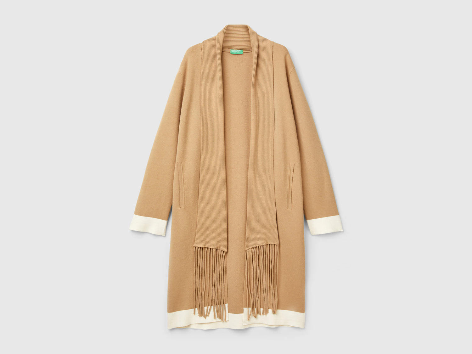 Knitted coat with fringes da donna cammello | Benetton Outlet